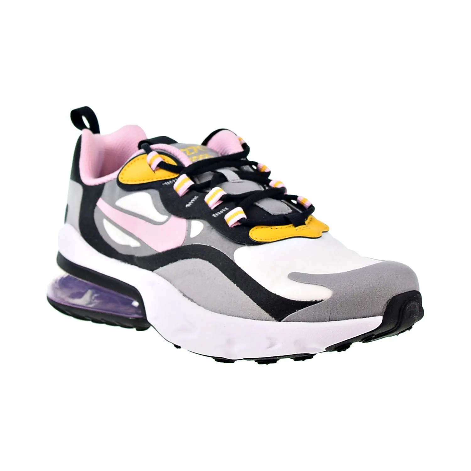 Nike Air Max 270 React Big Kids' Shoes Particle Grey-Arctic Pink-Sulfur Running Shoes For Tarmac