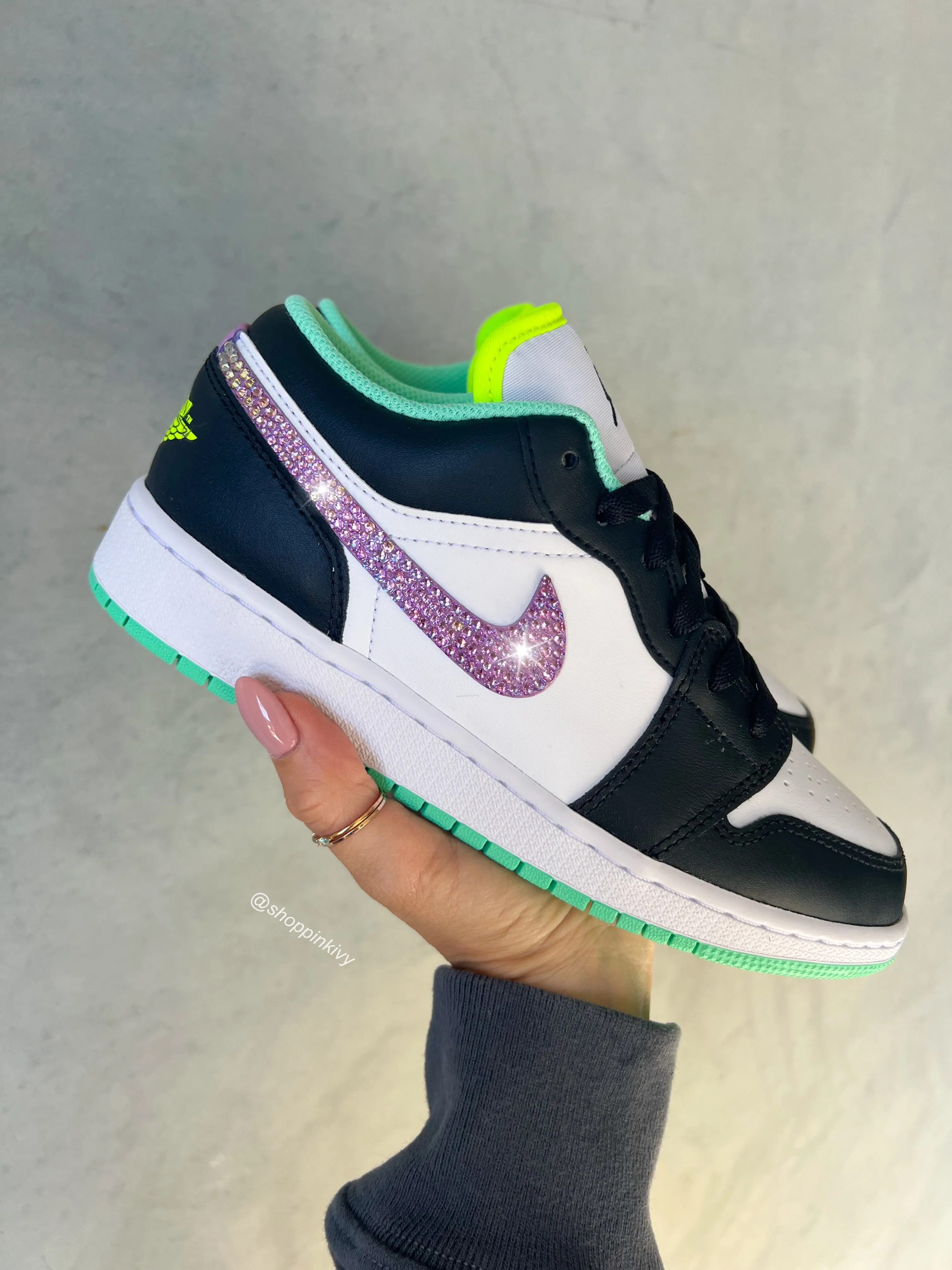Rare Multi Colored Neon Swarovski Womens Air Jordan 1 Low Shoes Adidas Stabil Volleyball Shoes