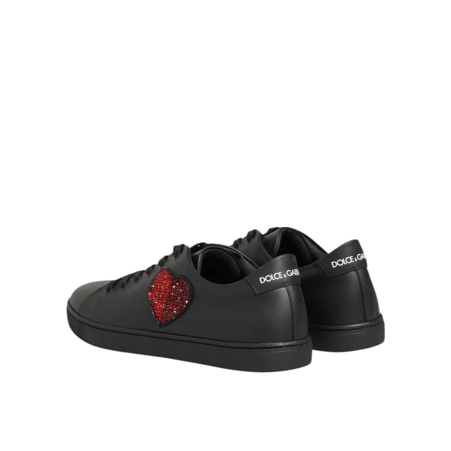 Dolce & Gabbana Black Leather Crystal Heart Sneakers  Shoes Best Sneakers For Cement Floors