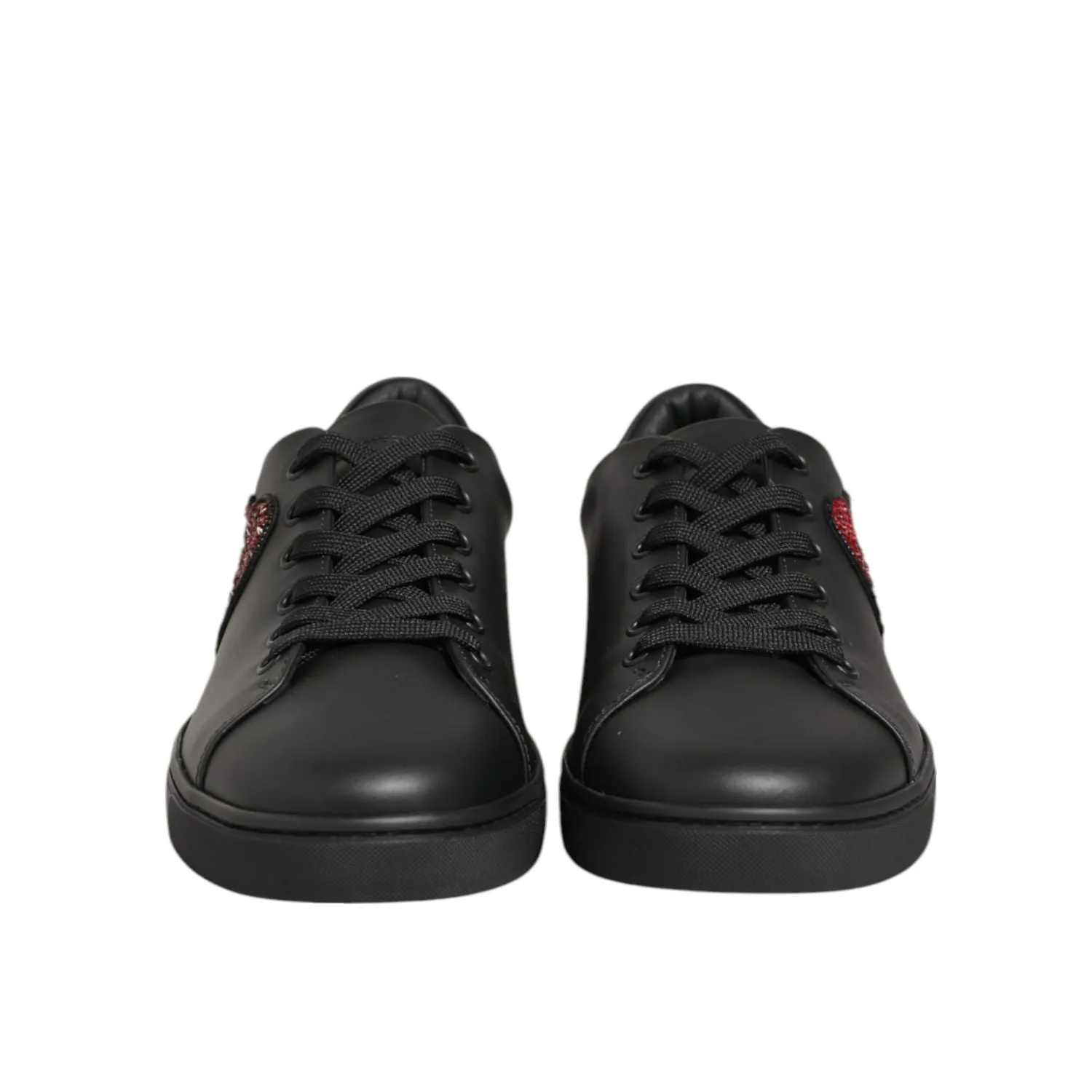 5000 Sneakers Dolce & Gabbana Black Leather Crystal Heart Sneakers  Shoes