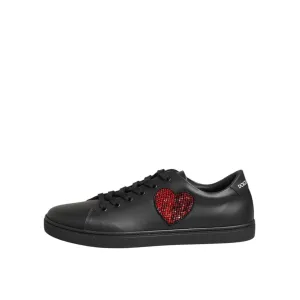 Dolce & Gabbana Black Leather Crystal Heart Sneakers  Shoes Sneakers Pub