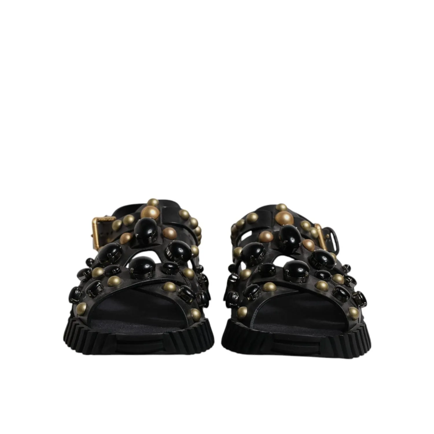 Crocs Shoes Flats Dolce & Gabbana Black Leather Studded Slides Sandals Shoes