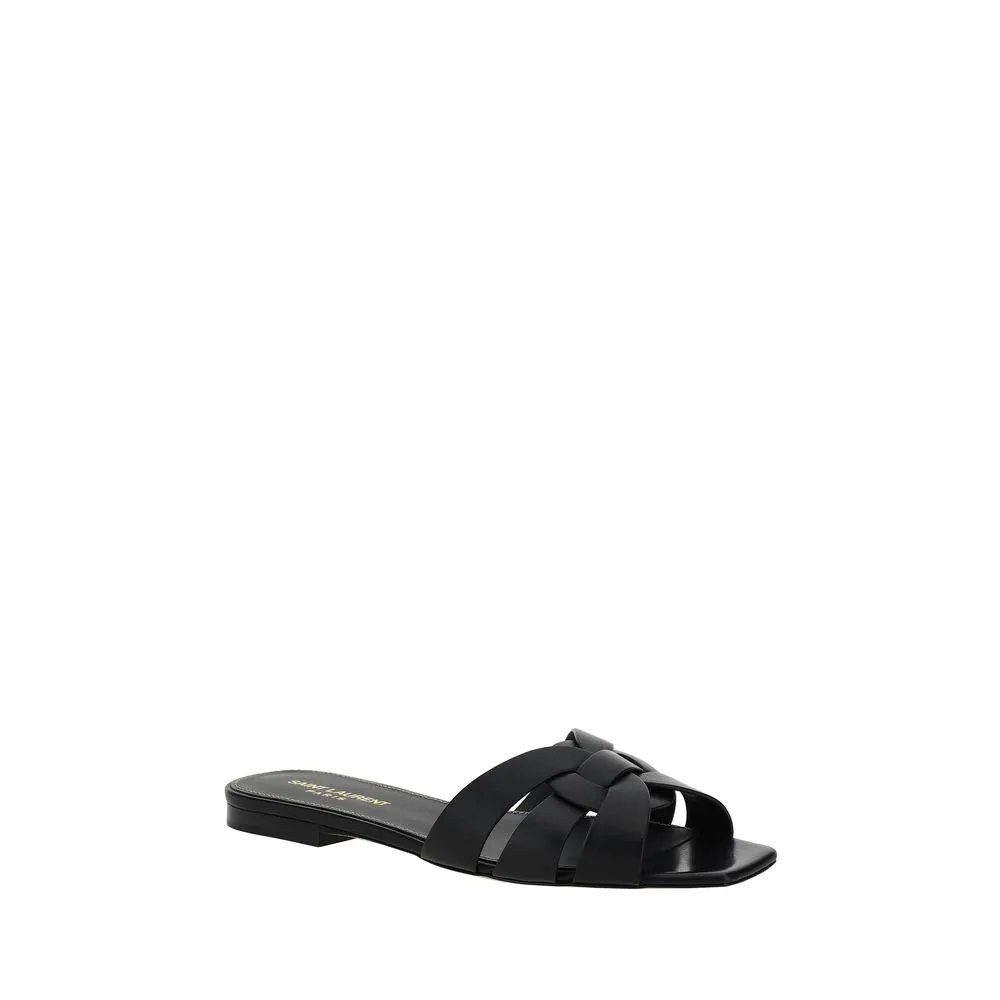 Flat Shoes To Wear With Dresses Saint Laurent Black Calf Leather Bos Taurus Sandals