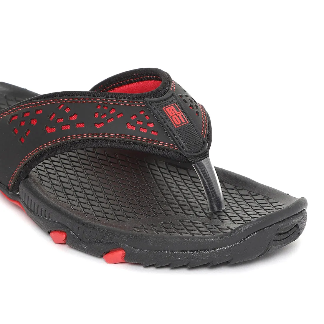 Paragon Black and Red Ultra-Durable Everyday Flip Flops for Men Squishy Flip Flops