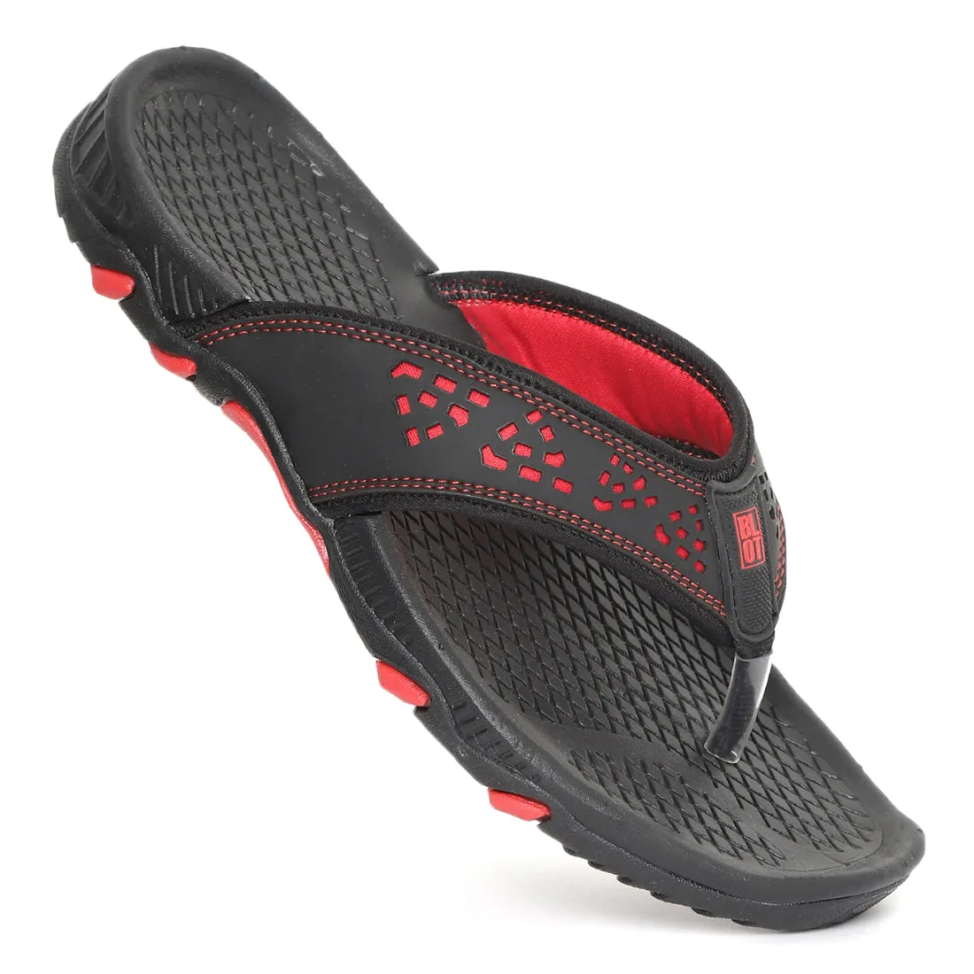 Paragon Black and Red Ultra-Durable Everyday Flip Flops for Men Foot Shaped Flip Flops