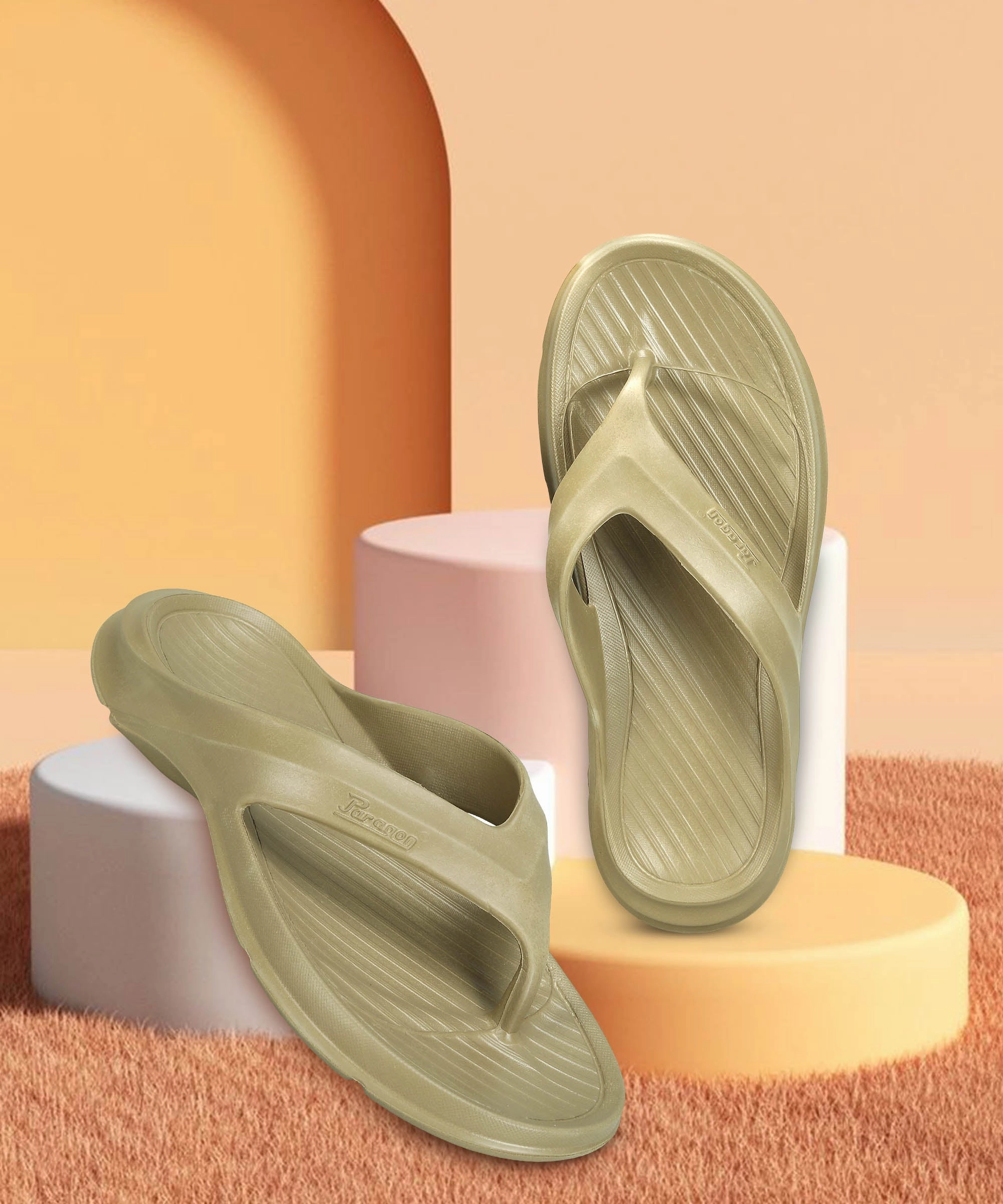 Paragon Men's Lightweight Beige Flip Flops for Everyday Use Shower Shoes Flip Flops