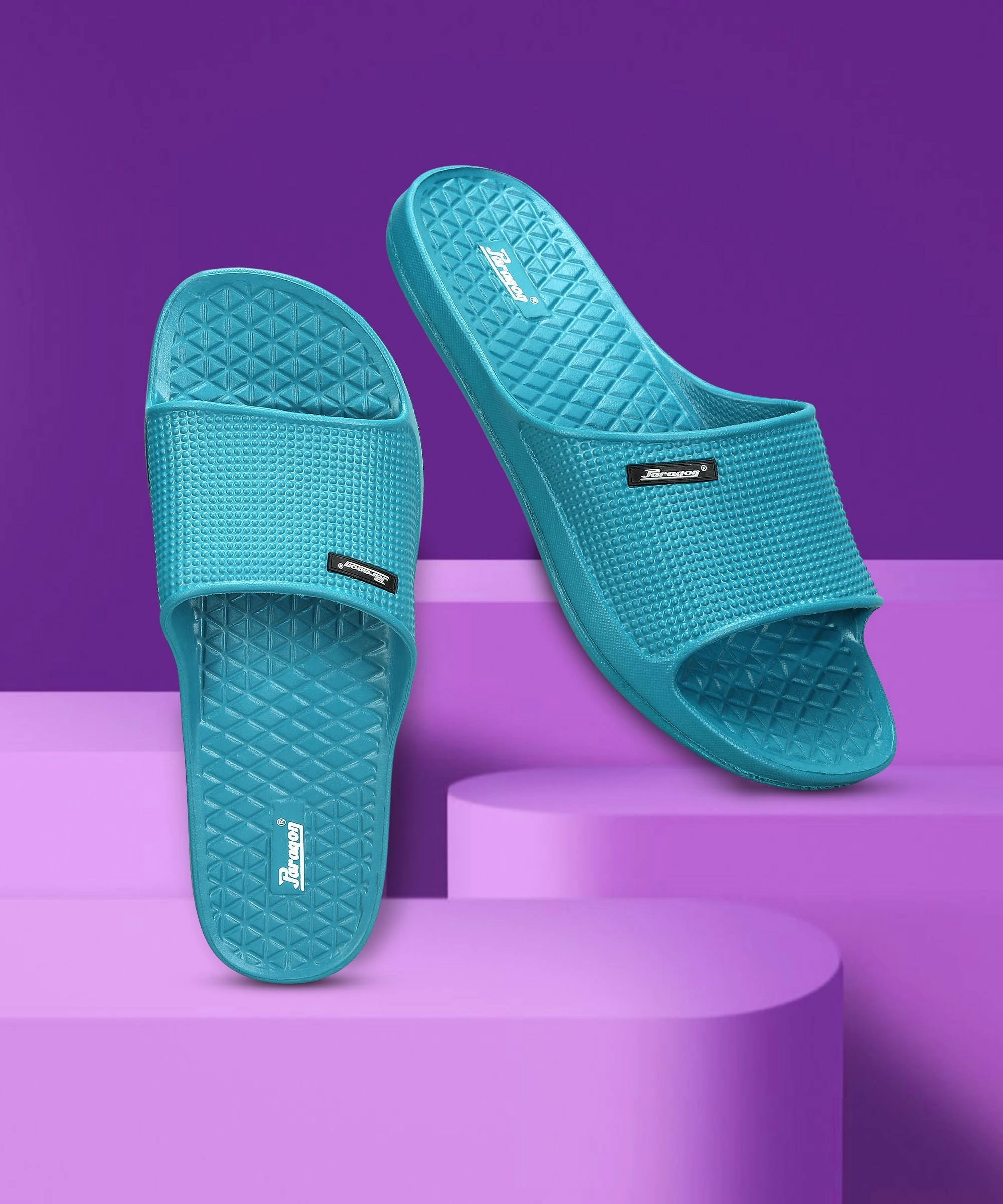 Paragon Men's Teal Blue Sliders with Comfortable & Durable Sole Real Leather Flip Flops