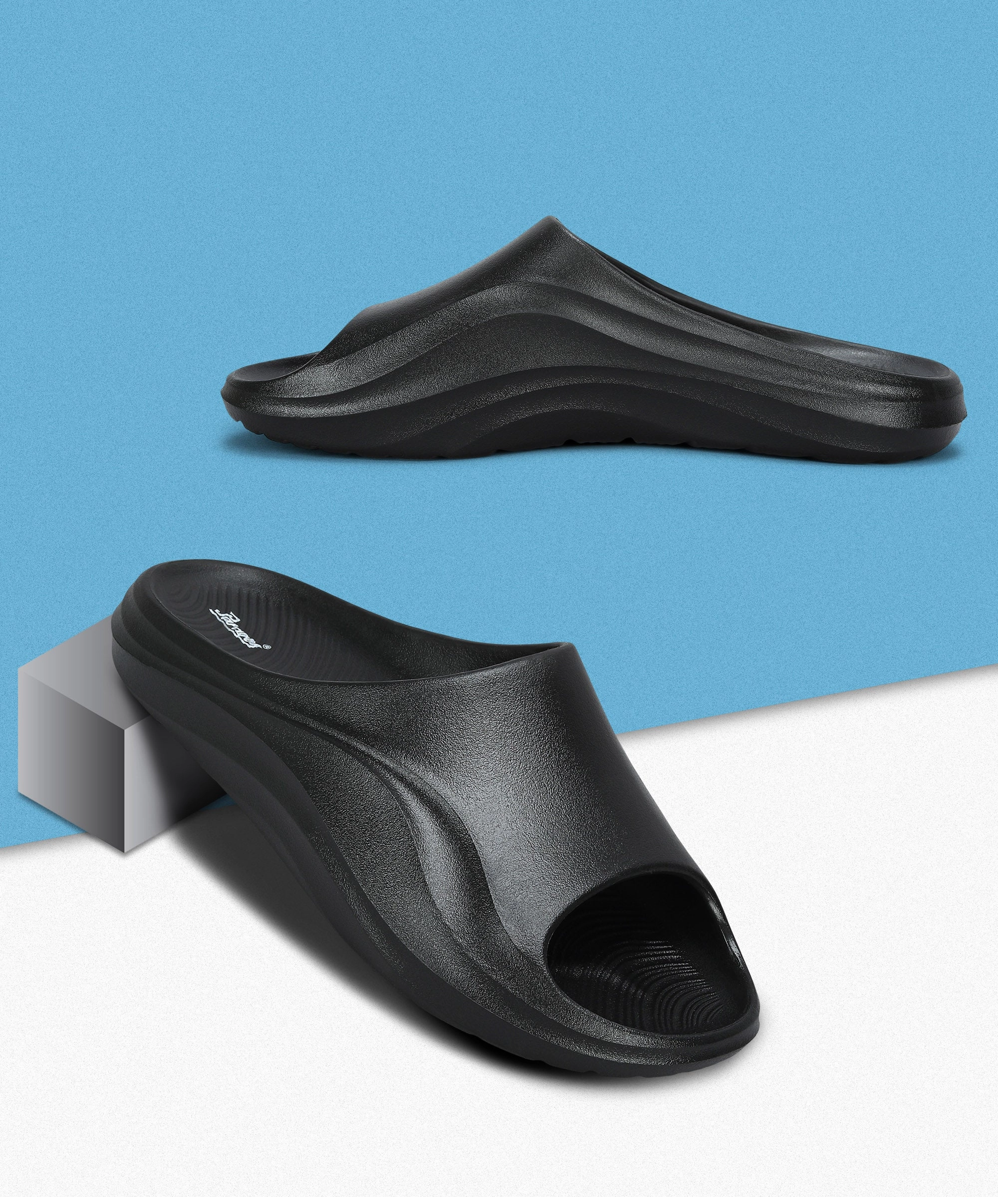 Paragon Men's Waterproof Black Sliders with Comfortable Sole 6 Inch Platform Flip Flops