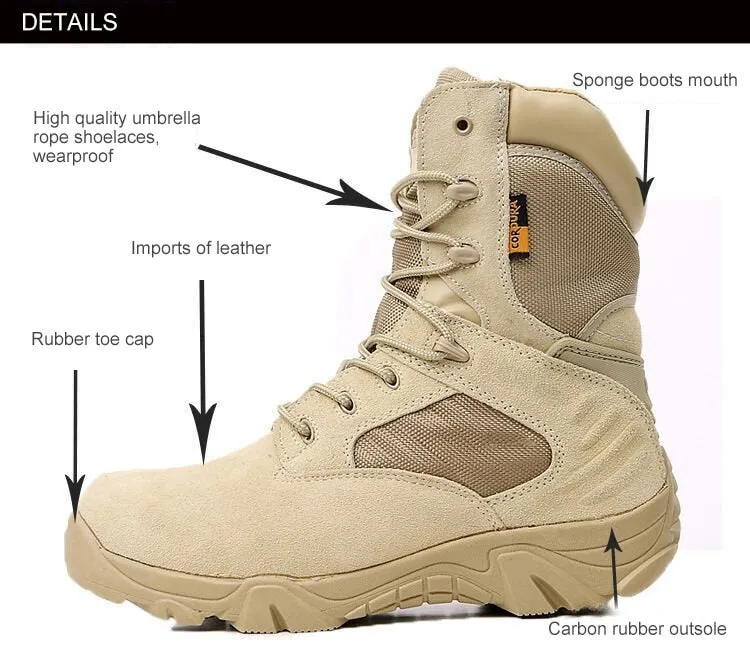 Military Tactical Mens Boots Special Force Leather Waterproof Desert Combat Ankle Boot Army Work Shoes Plus Size 39-47 Iron Rangers Boots