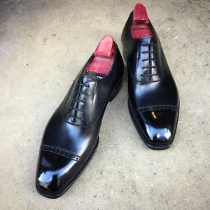 Recovery Boots Tailor Made Bespoke Men's Premium Quality Black Leather Oxford Lace up Shoes