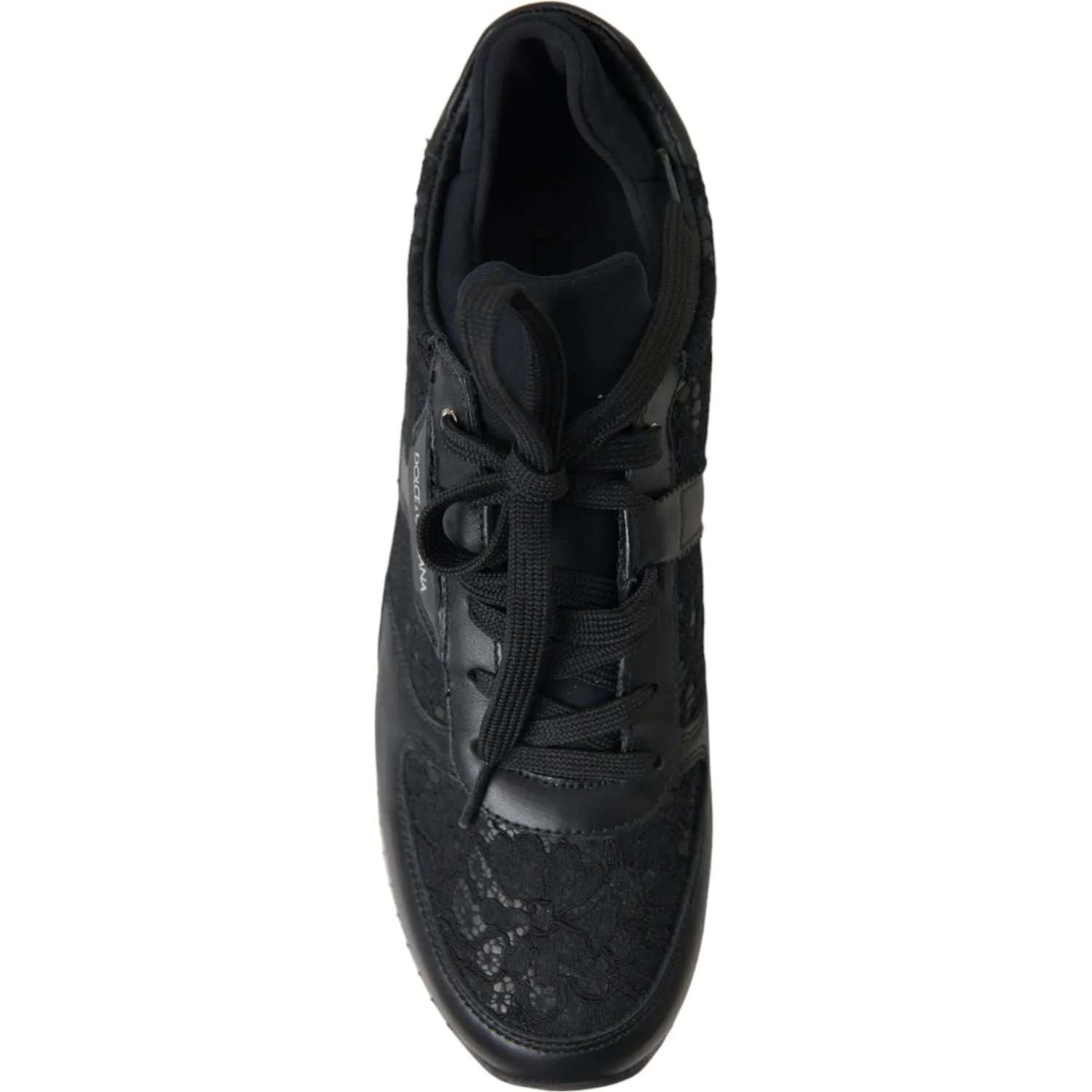 Denim Sneakers Dolce & Gabbana Black Floral Lace Leather Sneakers Shoes