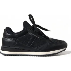 Sneakers Women Dolce & Gabbana Black Floral Lace Leather Sneakers Shoes