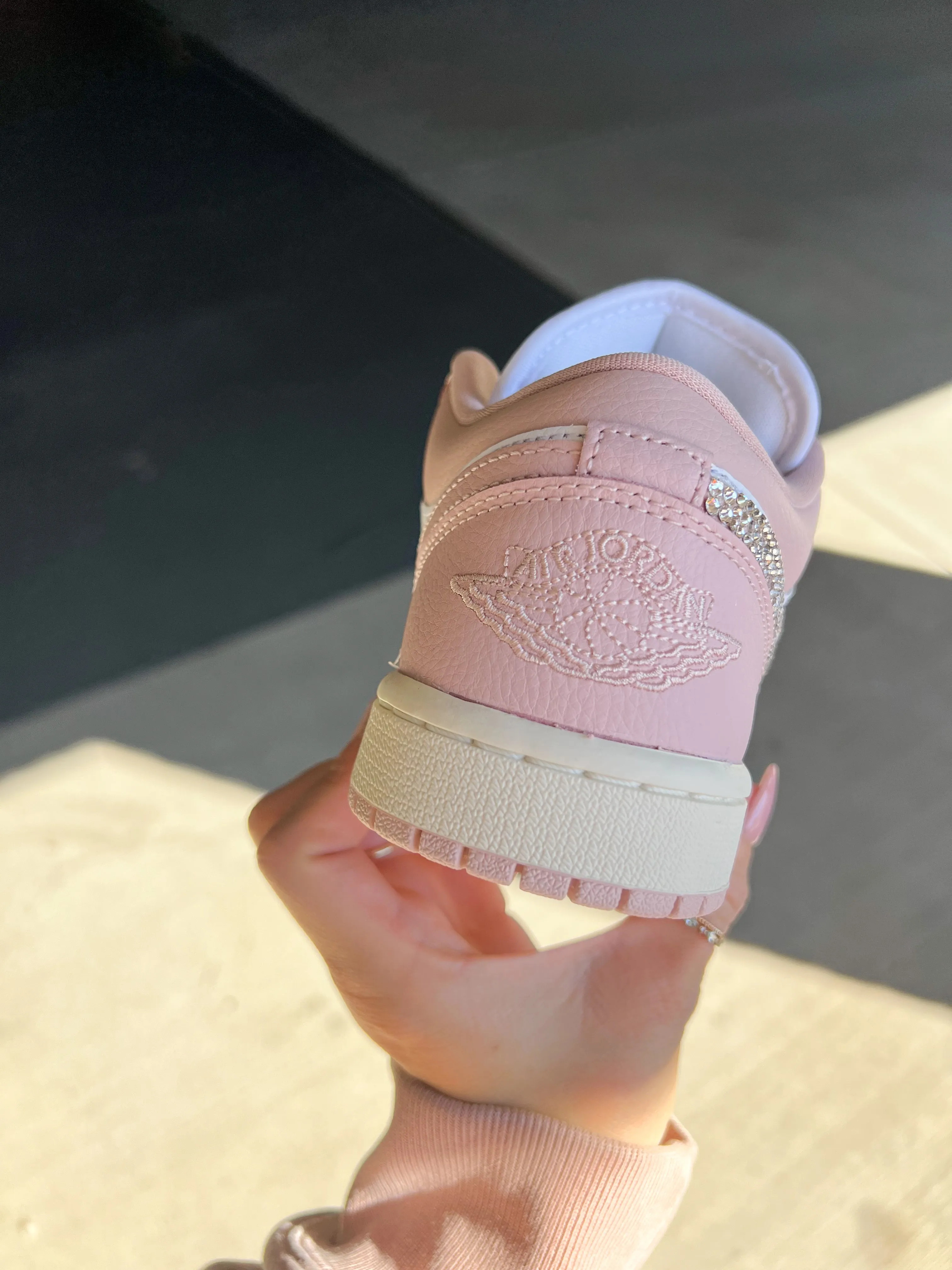 Pink Blush Swarovski Womens Air Jordan Retro 1 Low Shoes