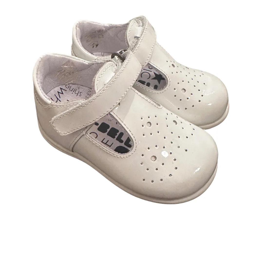 Bo-Bell Shoes | Toto T-Bar | White Patent Walking Shoes For Ladies