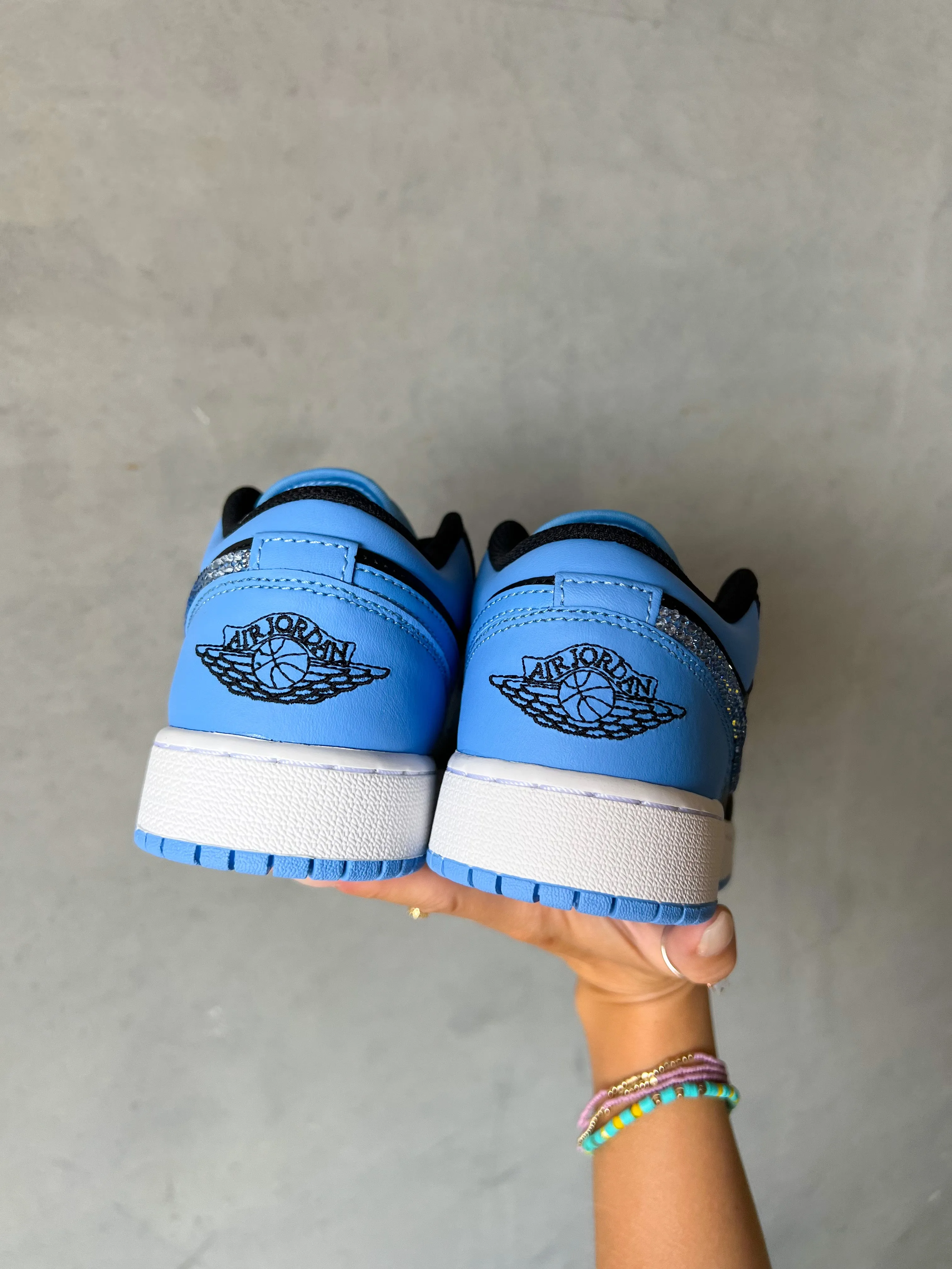 SIZE 7 Blue Swarovski Womens Air Jordan 1 Low Shoes Embroidered Adidas Shoes