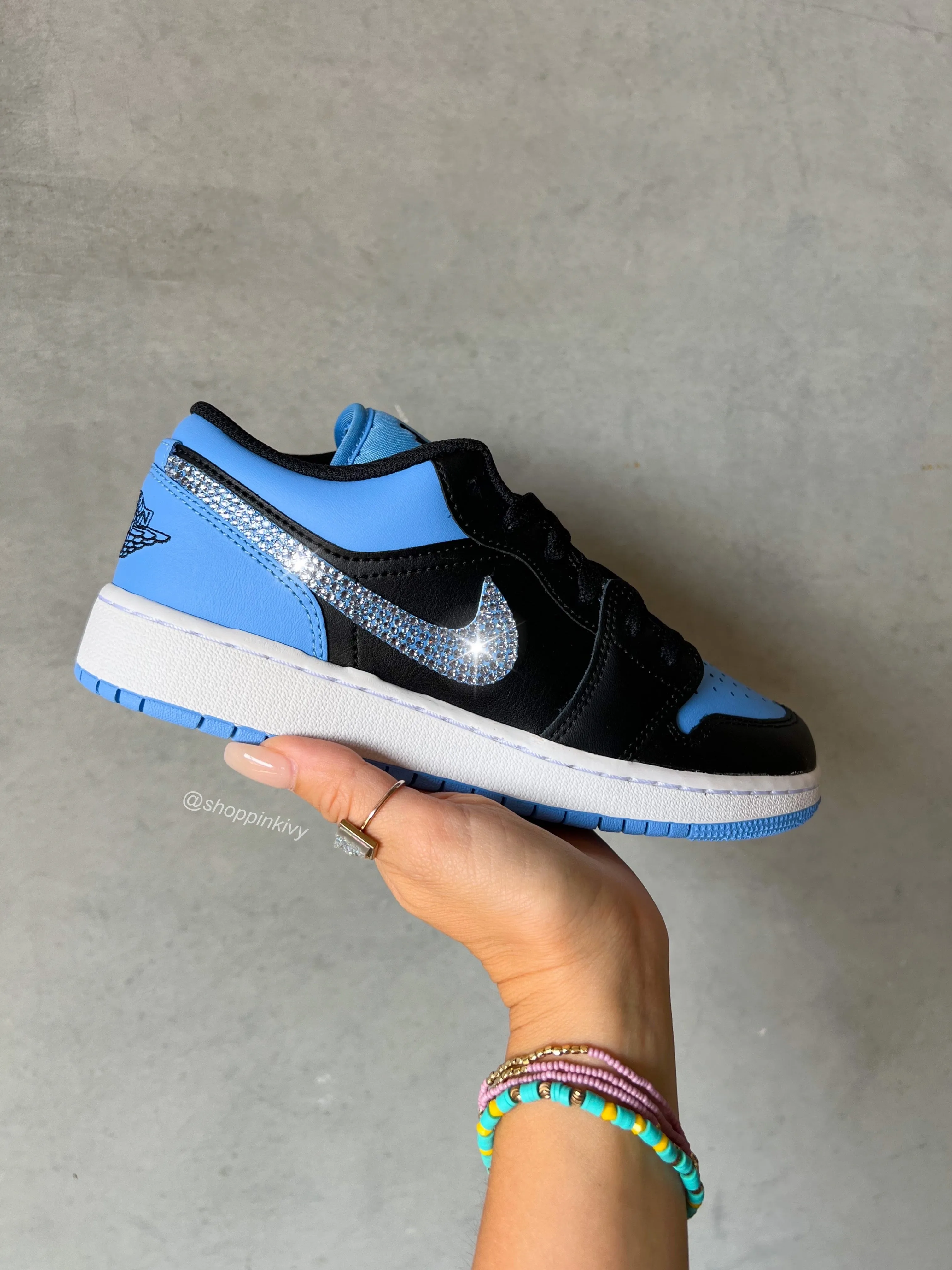 SIZE 7 Blue Swarovski Womens Air Jordan 1 Low Shoes Gore Tex Shoes Adidas