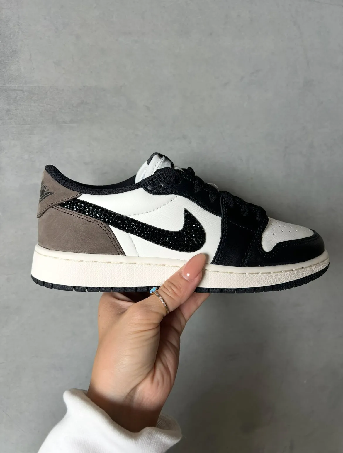 Rare Coffee and Black Swarovski Womens Air Jordan 1 Low Shoes Adidas Mundial Turf