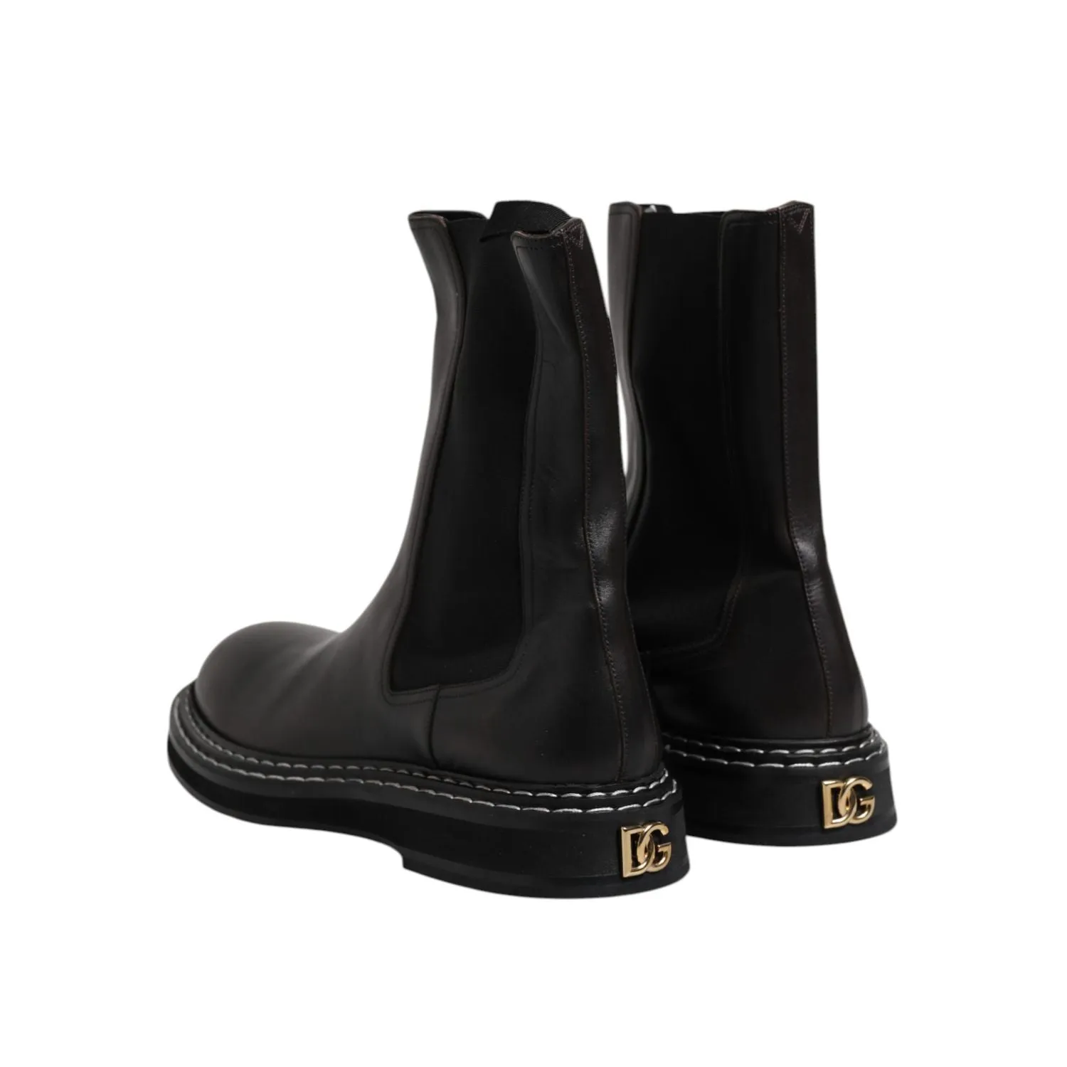 Dolce & Gabbana Black Leather Mid Calf Boots Flats Shoes Non-marking Flat Sole Shoes