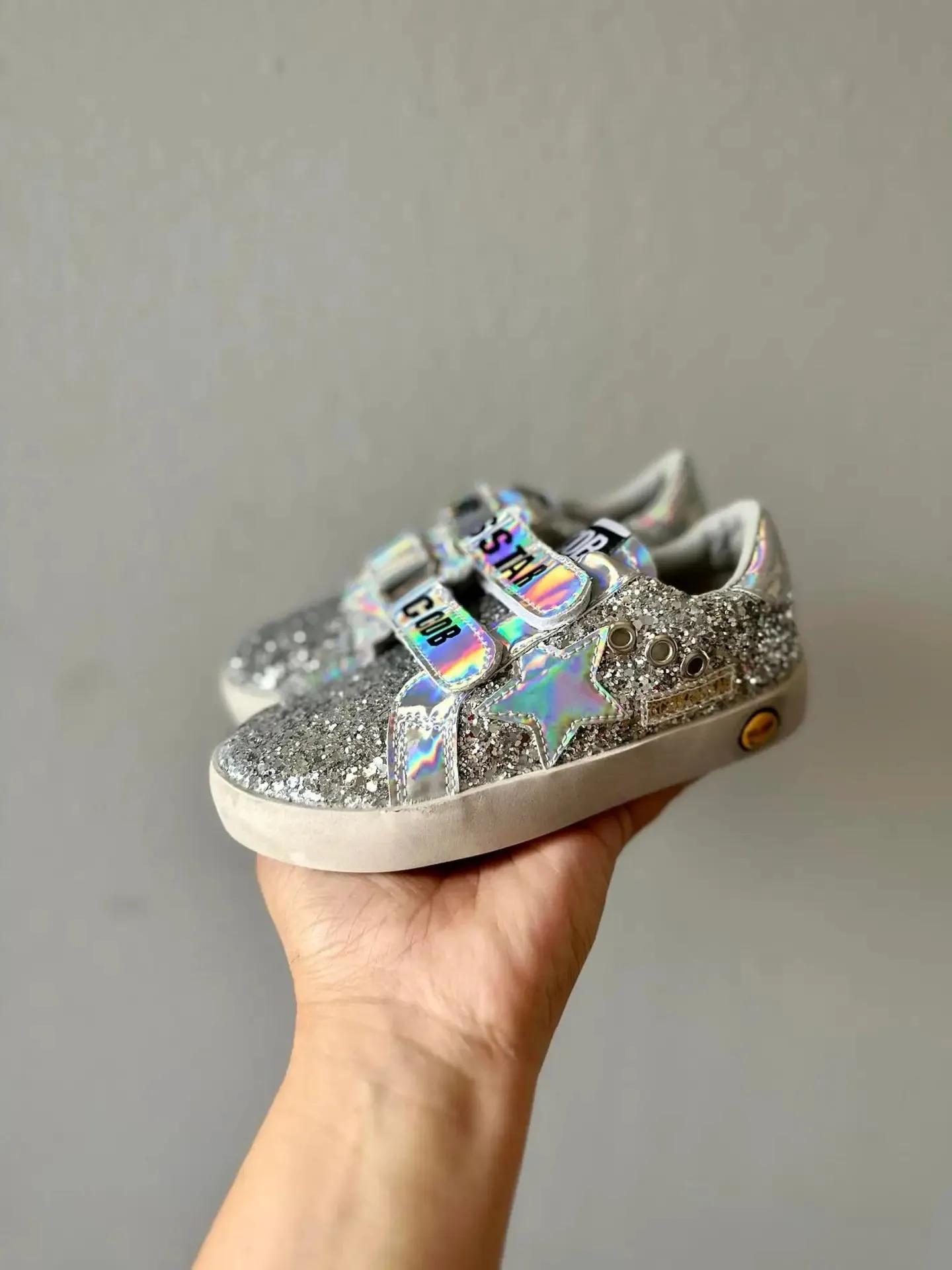 Jordan Shoes Sneakers Silver glitter and holographic velcro star sneaker