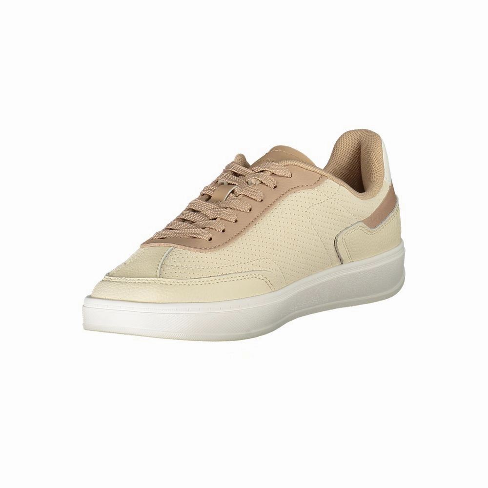 Tommy Hilfiger Beige Leather Women Sneaker Unisex Casual Shoes Mesh