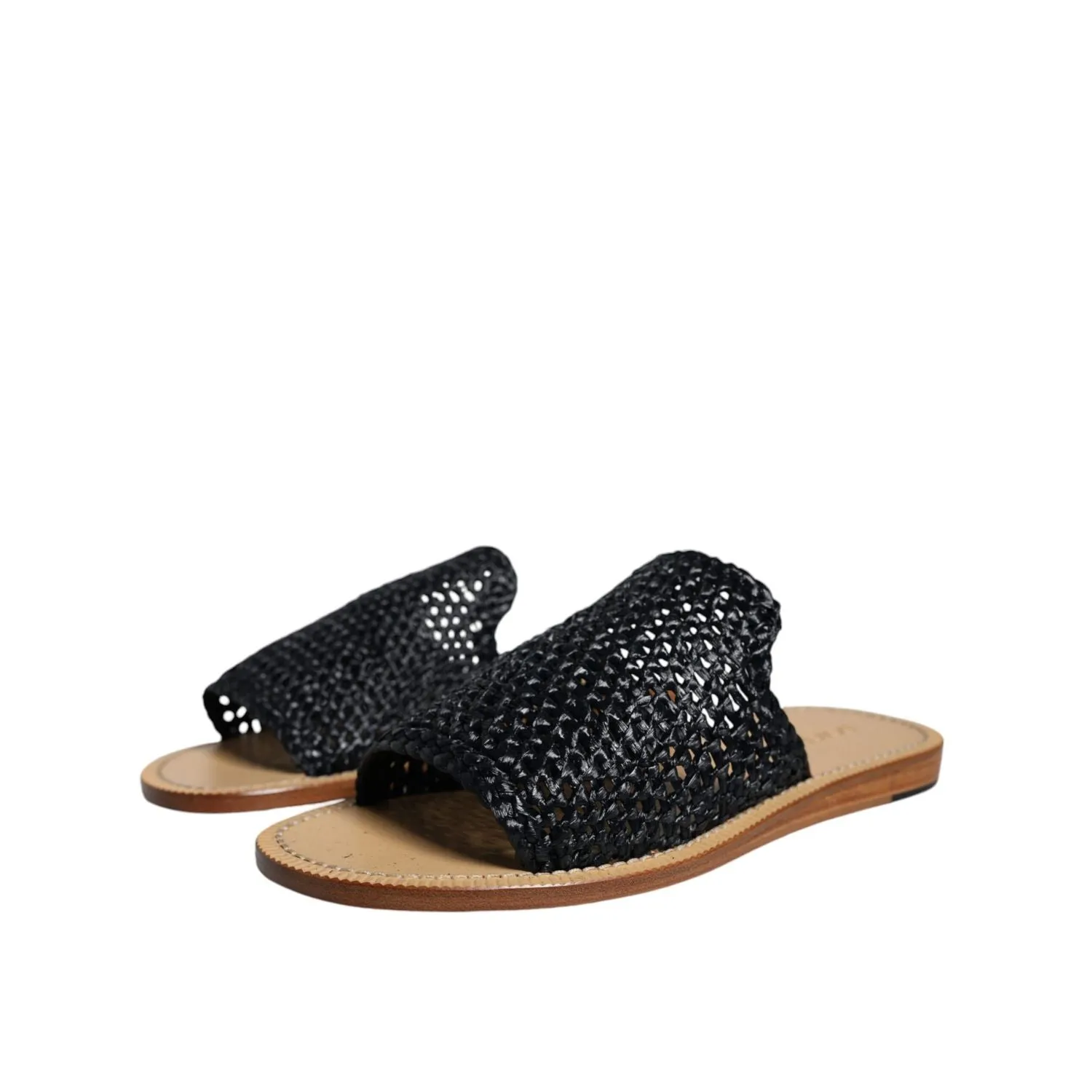 Tan Sandals Dolce & Gabbana Black Monochrome Braided Raffia Slides Shoes