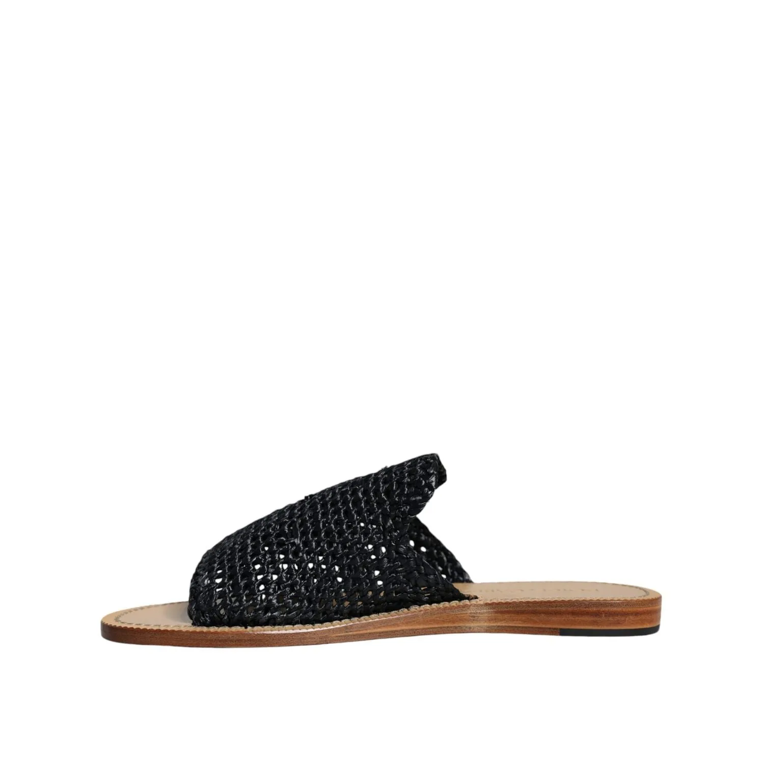 Dolce & Gabbana Black Monochrome Braided Raffia Slides Shoes Sandals Grenada Location