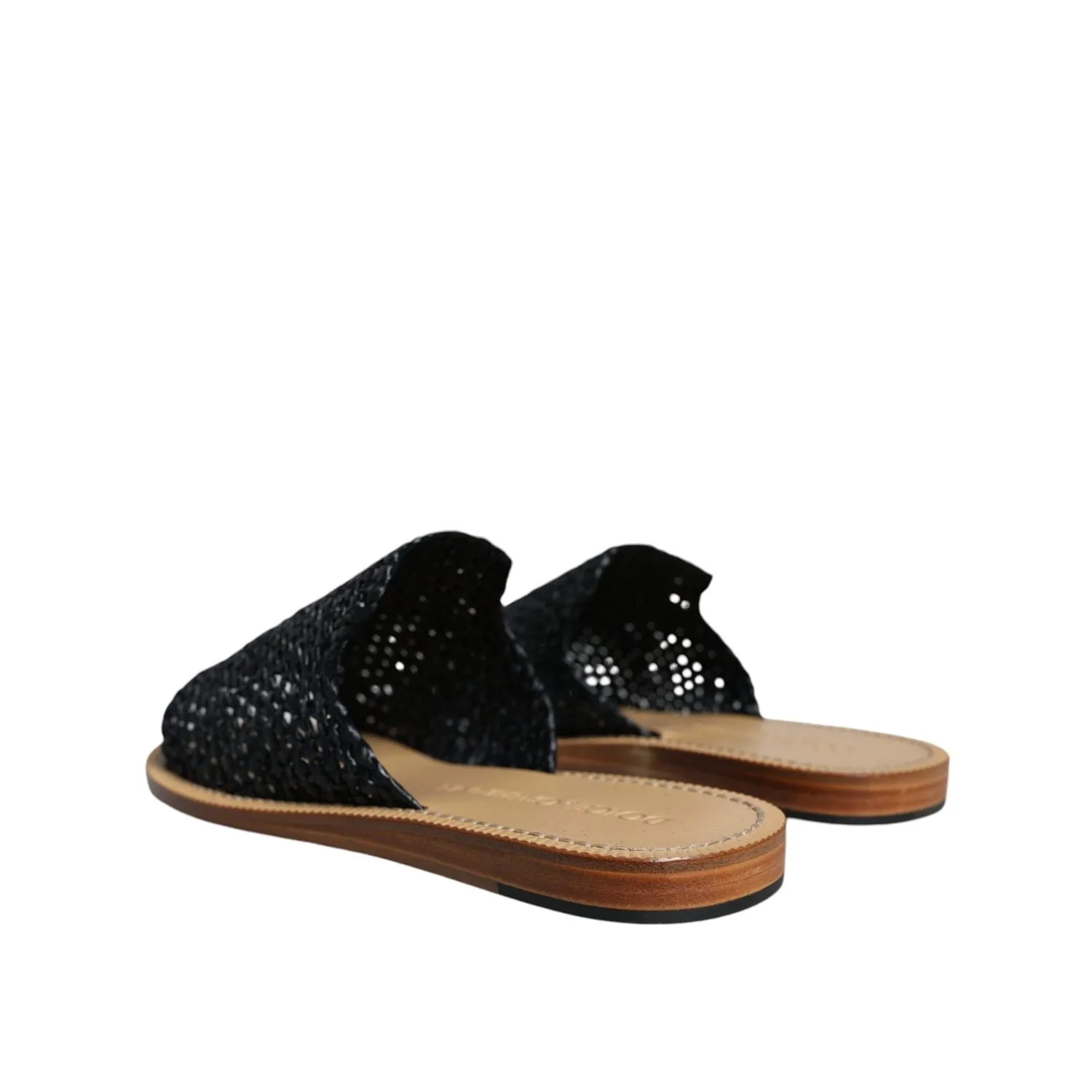 Dolce & Gabbana Black Monochrome Braided Raffia Slides Shoes Sports Sandals