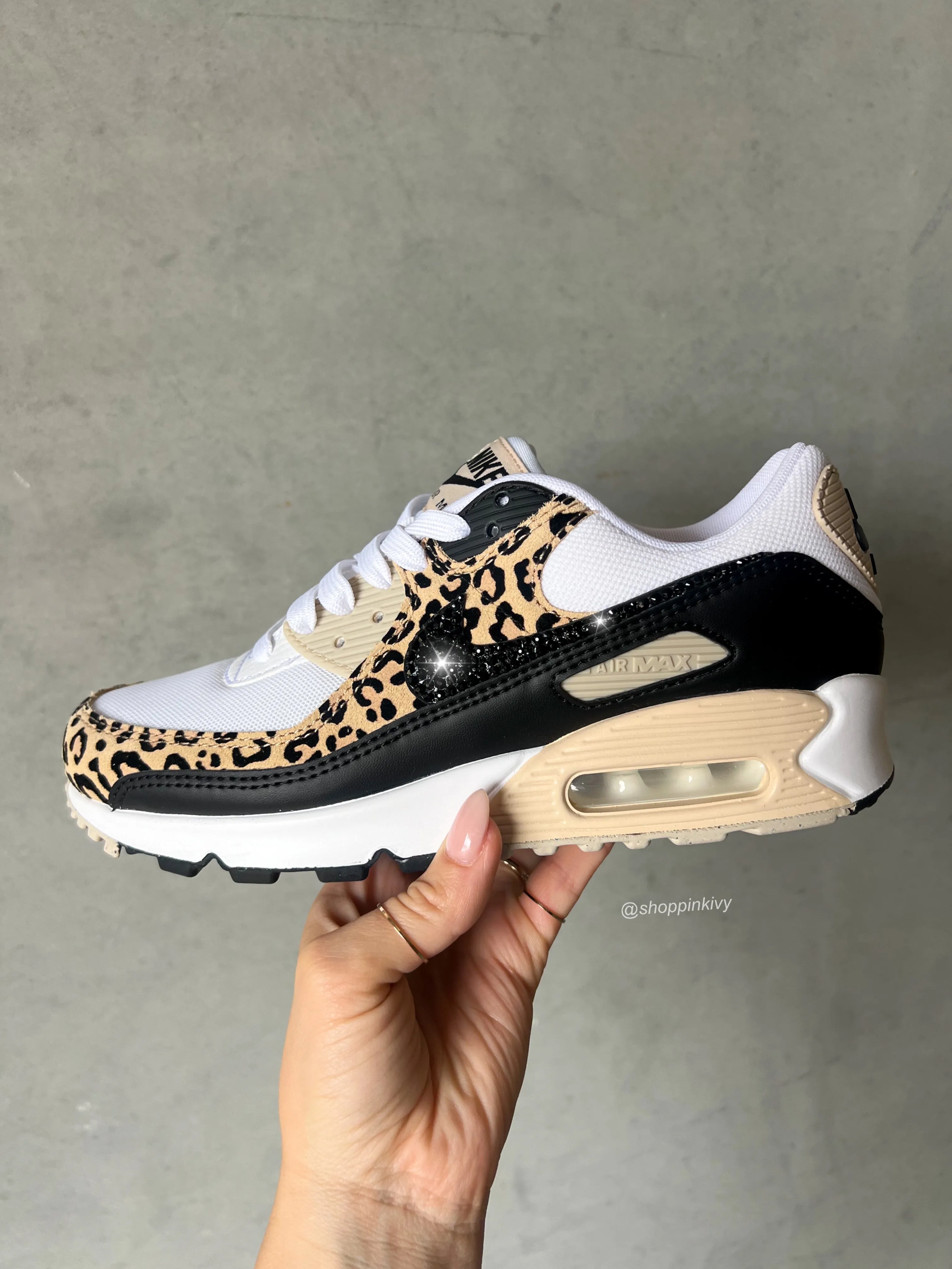 RARE Leopard Animal Print Swarovski Womens Nike Air Max 90 Adidas Rubber Shoes
