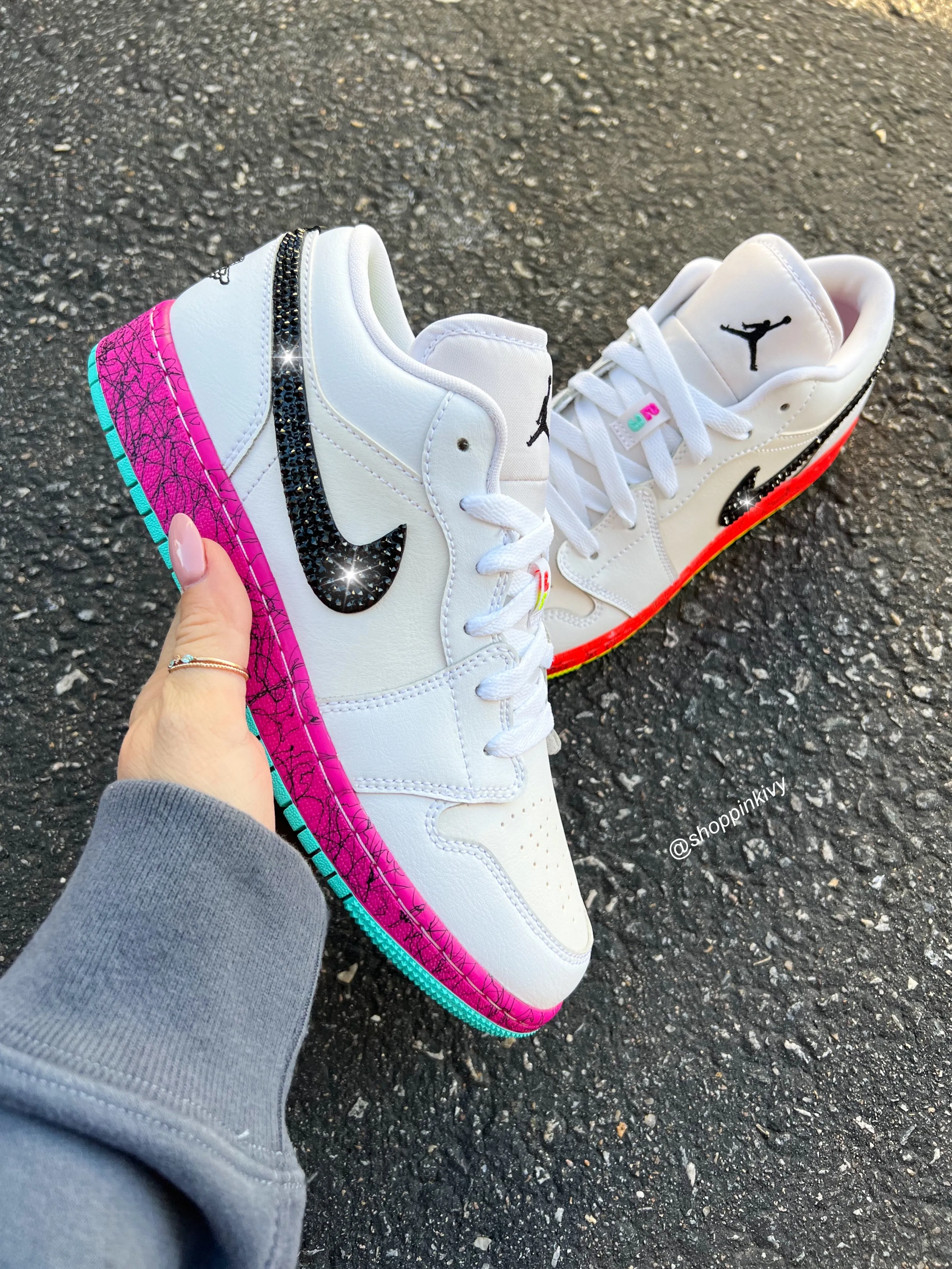 RARE Neon Graffiti Swarovski Womens Air Jordan 1 Low Shoes