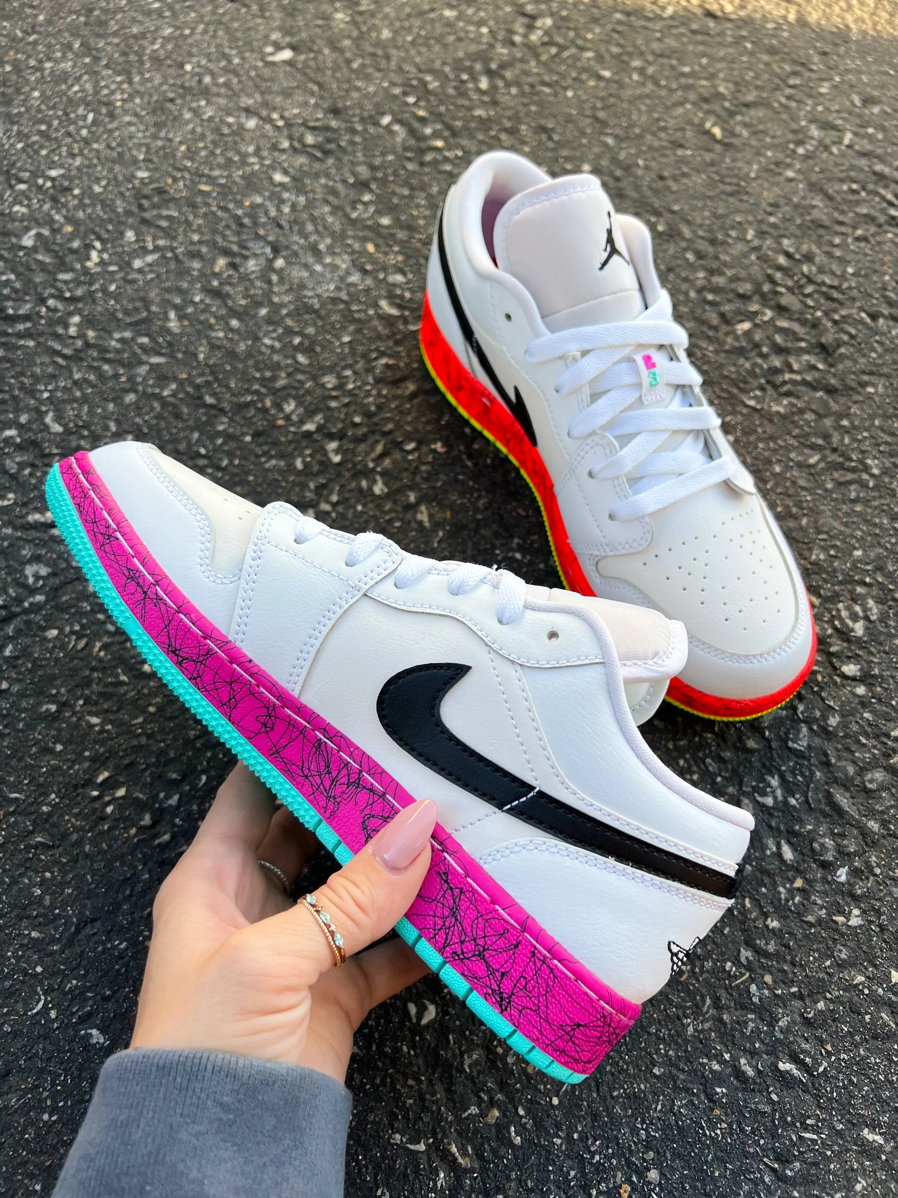 RARE Neon Graffiti Swarovski Womens Air Jordan 1 Low Shoes Adidas Boxing S