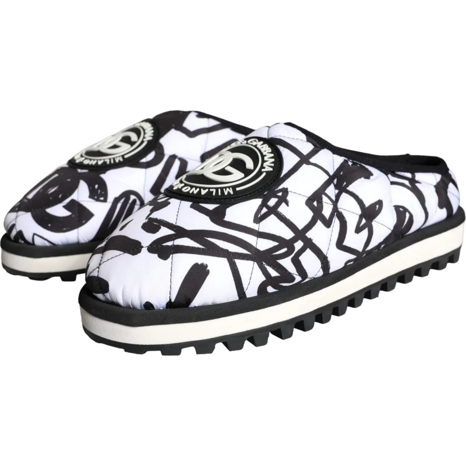 Sandals Lifestride Dolce & Gabbana Black White Quilted Logo Sandals Slides Shoes