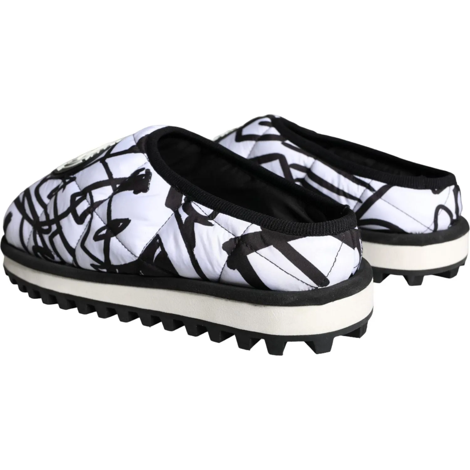 Dolce & Gabbana Black White Quilted Logo Sandals Slides Shoes Sling Back Sandals