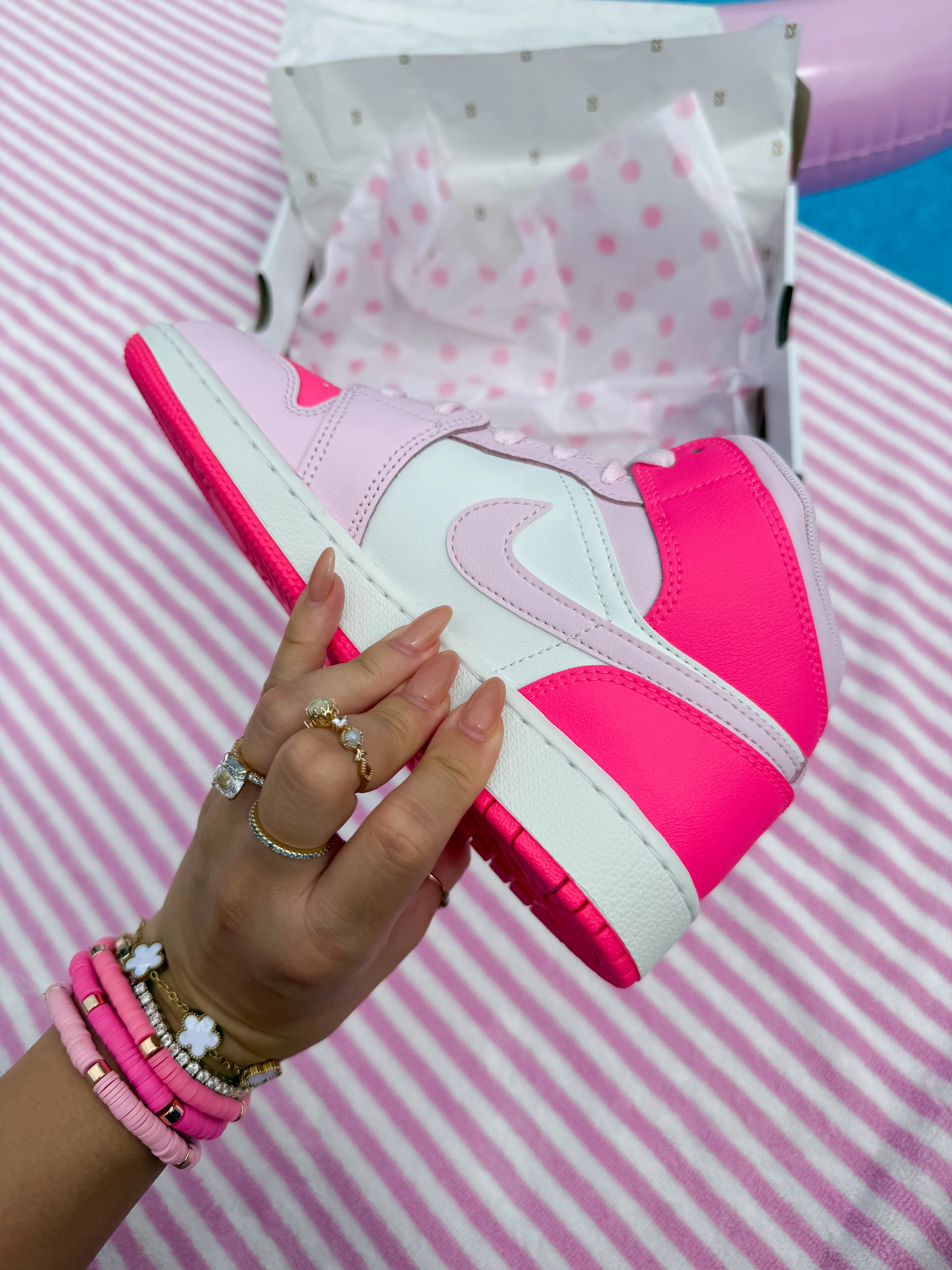 Adidas New Style Shoes Bubblegum Barbie Pink Denim Swarovski Womens Air Jordan 1 Mid Shoes