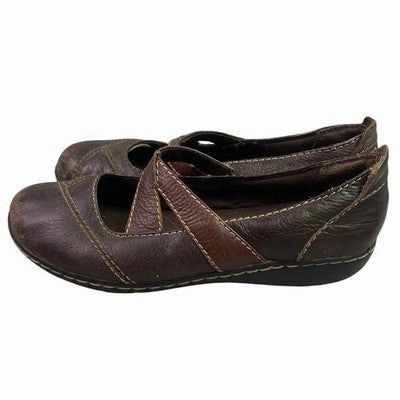 Clarks Shoes Womens 8M Brown Leather Slip On Strappy Loafers Casual Platform Shoes