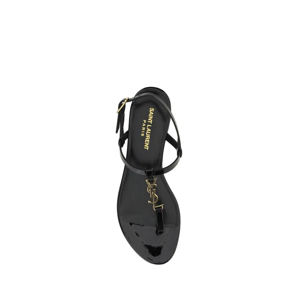 Saint Laurent Black Calf Leather Bos Taurus Sandals Size 11 Wide Flat Shoes