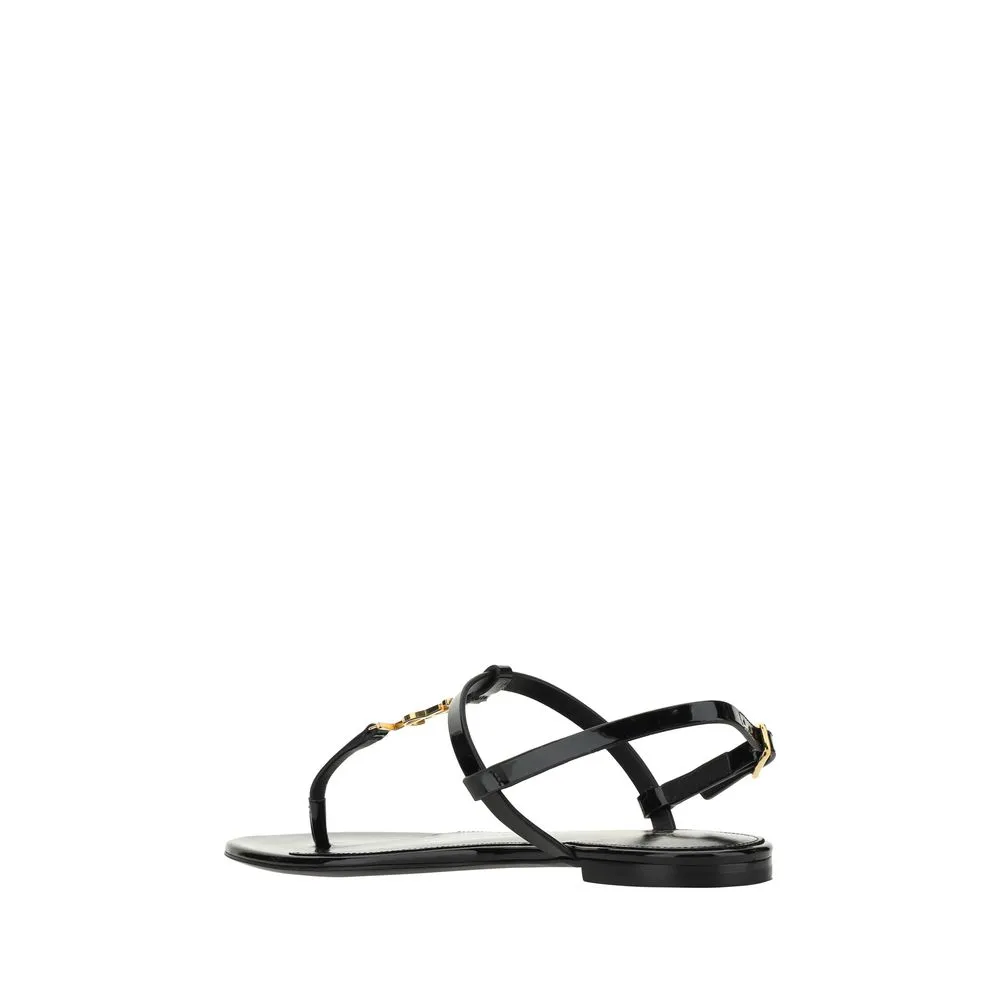 Comfortable Flat Wedding Guest Shoes Saint Laurent Black Calf Leather Bos Taurus Sandals