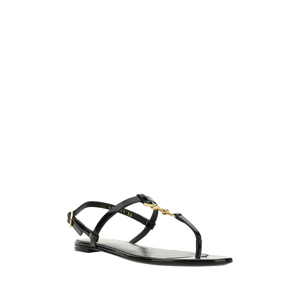Saint Laurent Black Calf Leather Bos Taurus Sandals Shoes Flat Feet And Bunions