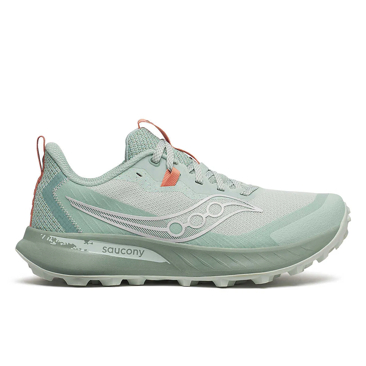 Saucony Women's Peregrine 15 (Mist/Aloe) Trail Shoes On Asphalt