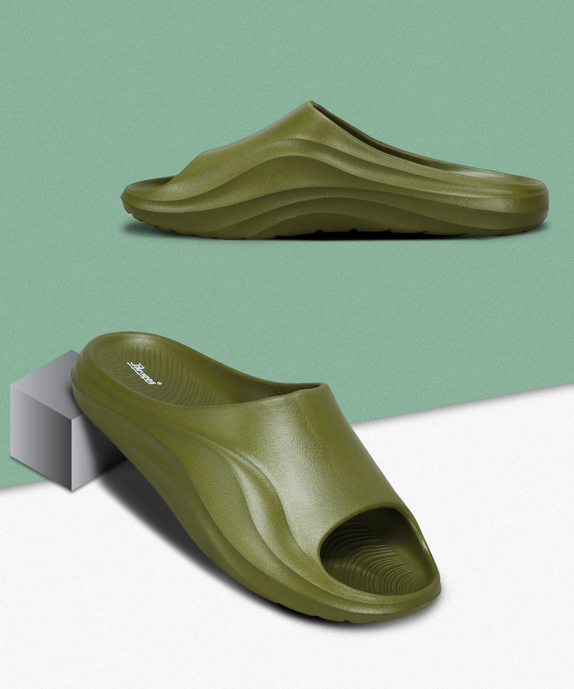 Paragon EVK10926G Men's Waterproof Green Sliders with Comfortable Sole Cushion Court Flip Flops