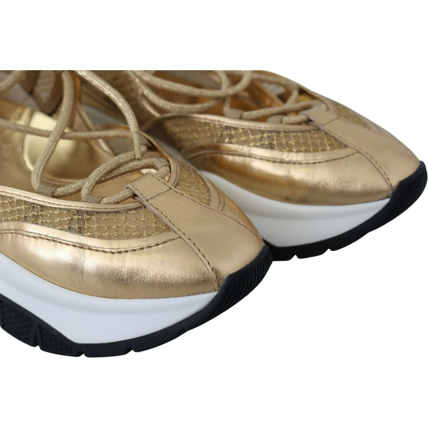 Basketball Sneakers Wide Width Jimmy Choo Golden Glamour Mesh Leather Sneakers