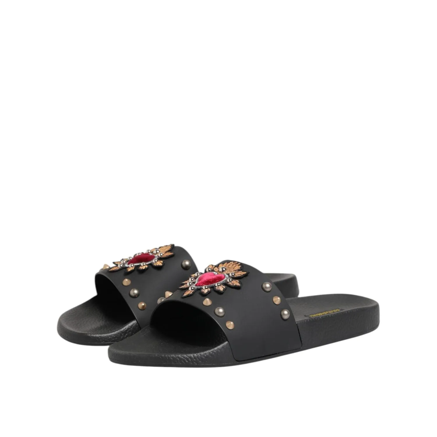 Sandals Ochi Beach Resort Dolce & Gabbana Black Rubber Sacred Heart Slides Men Beachwear Shoes
