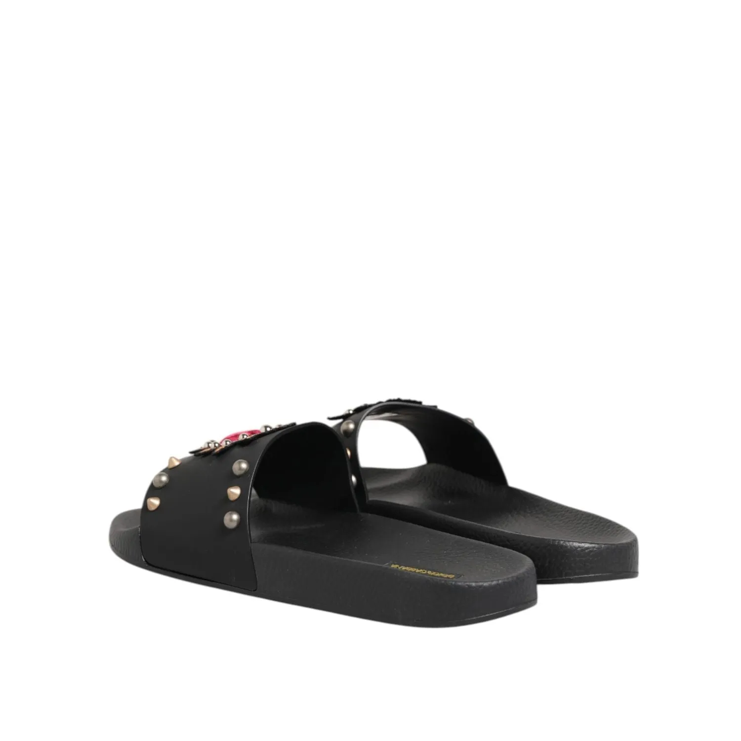 Dolce & Gabbana Black Rubber Sacred Heart Slides Men Beachwear Shoes St Lucian Sandals