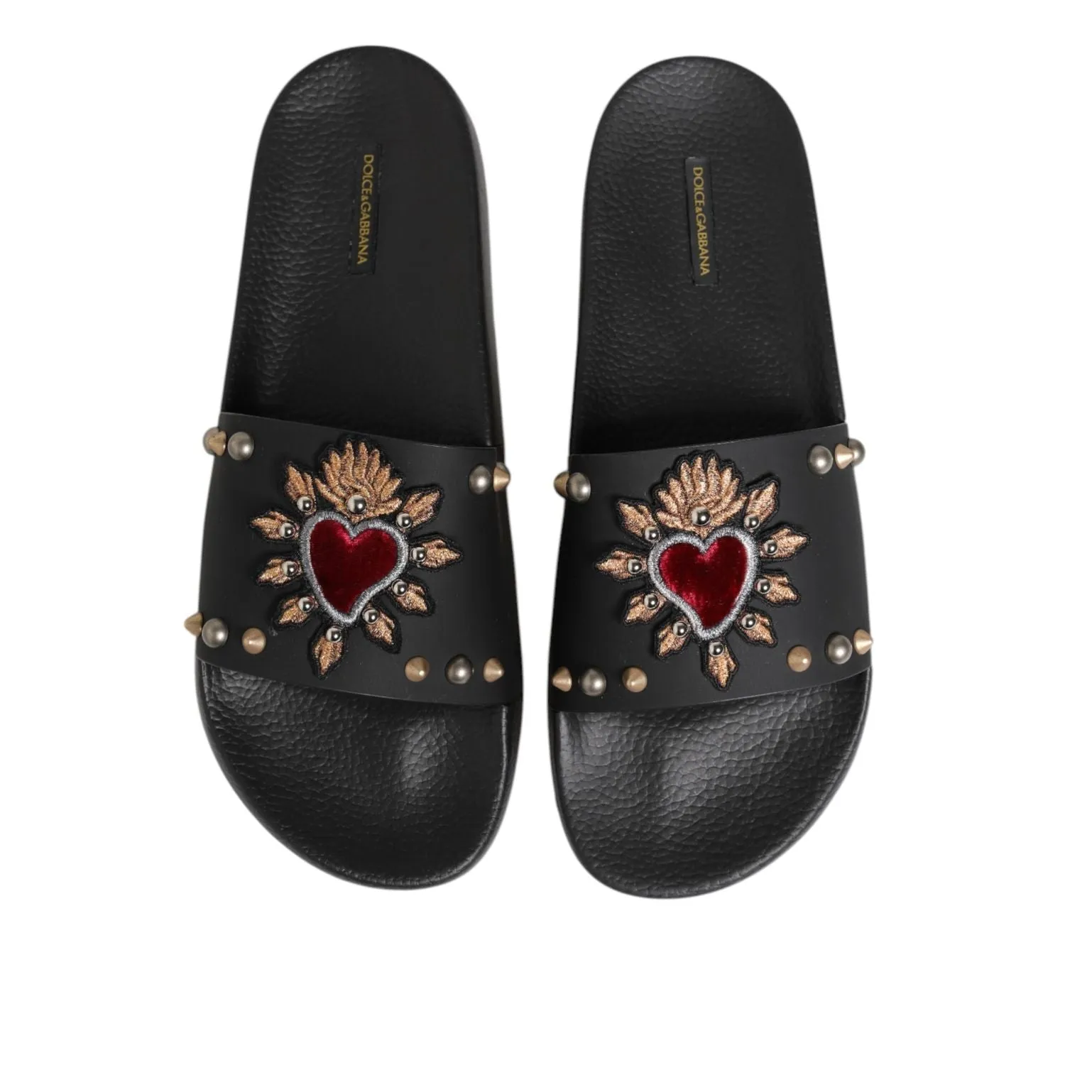 Sandals Grande Antigua Resort And Spa Dolce & Gabbana Black Rubber Sacred Heart Slides Men Beachwear Shoes