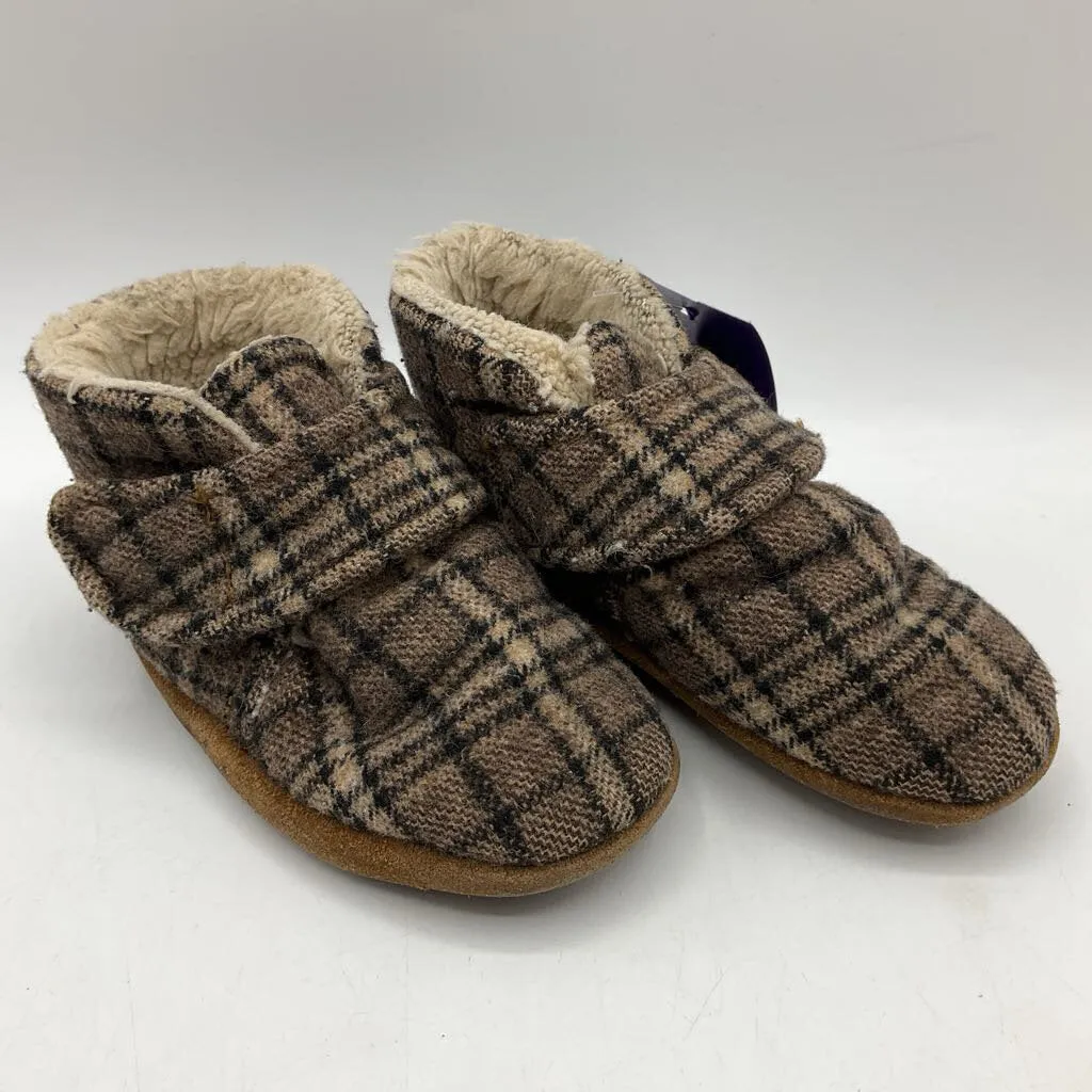 Size 5: Brown Plaid 50% Wool Velcro Slippers Minecraft Slippers