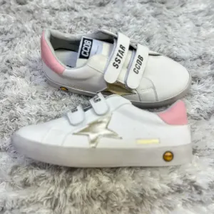 Shape Up Sneakers White velcro sneaker with gold star and pink detail