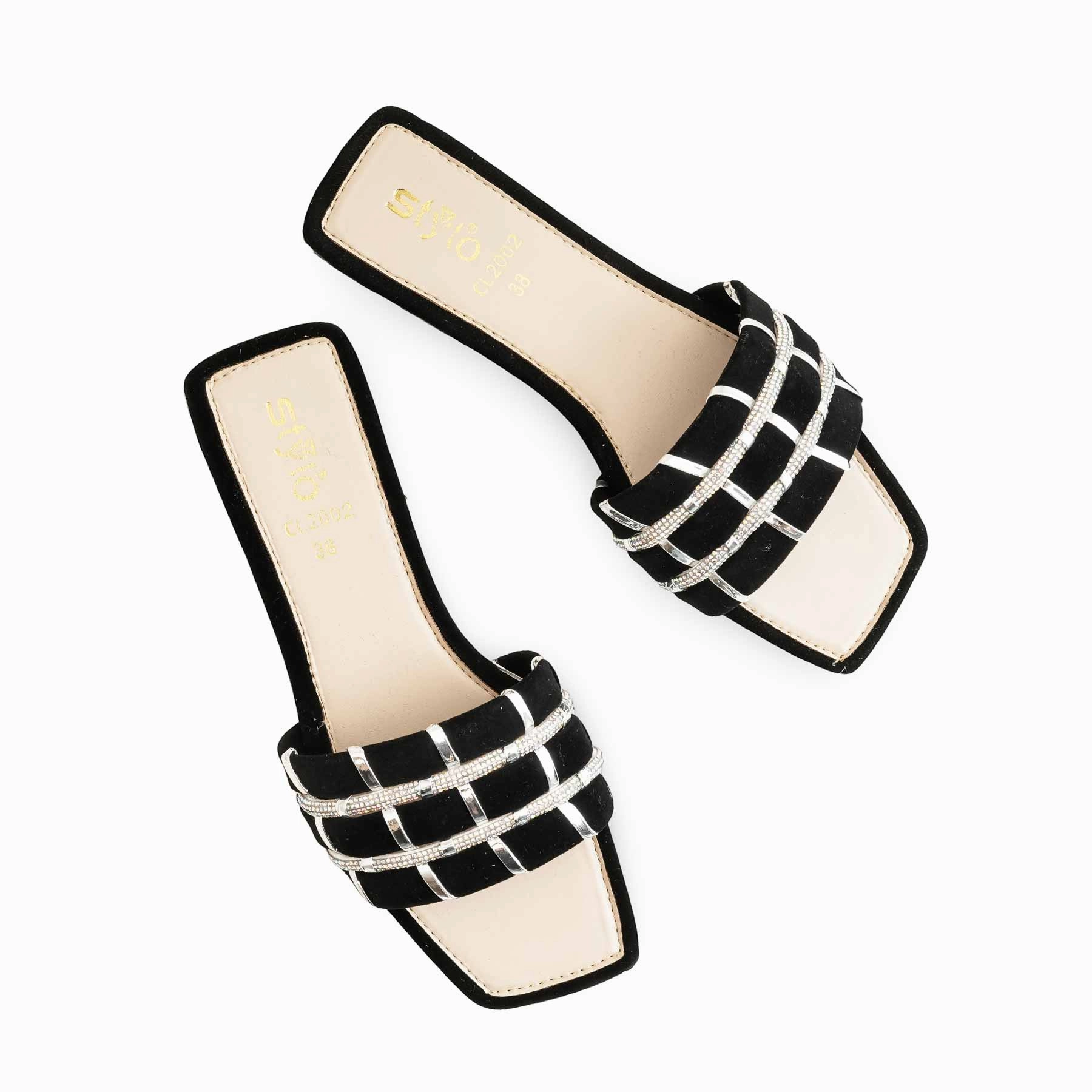 Black Casual Women Slipper CL2002 Cairo Leather Casual Shoes