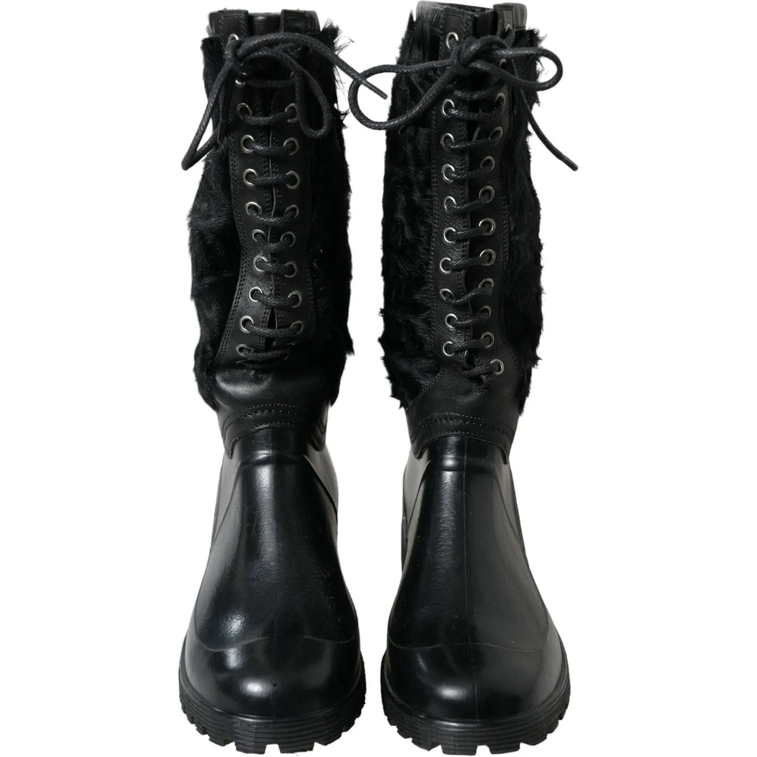 Steel Toed Combat Boots Dolce & Gabbana Black Rubber Lace Up Shearling Rain Boots Shoes