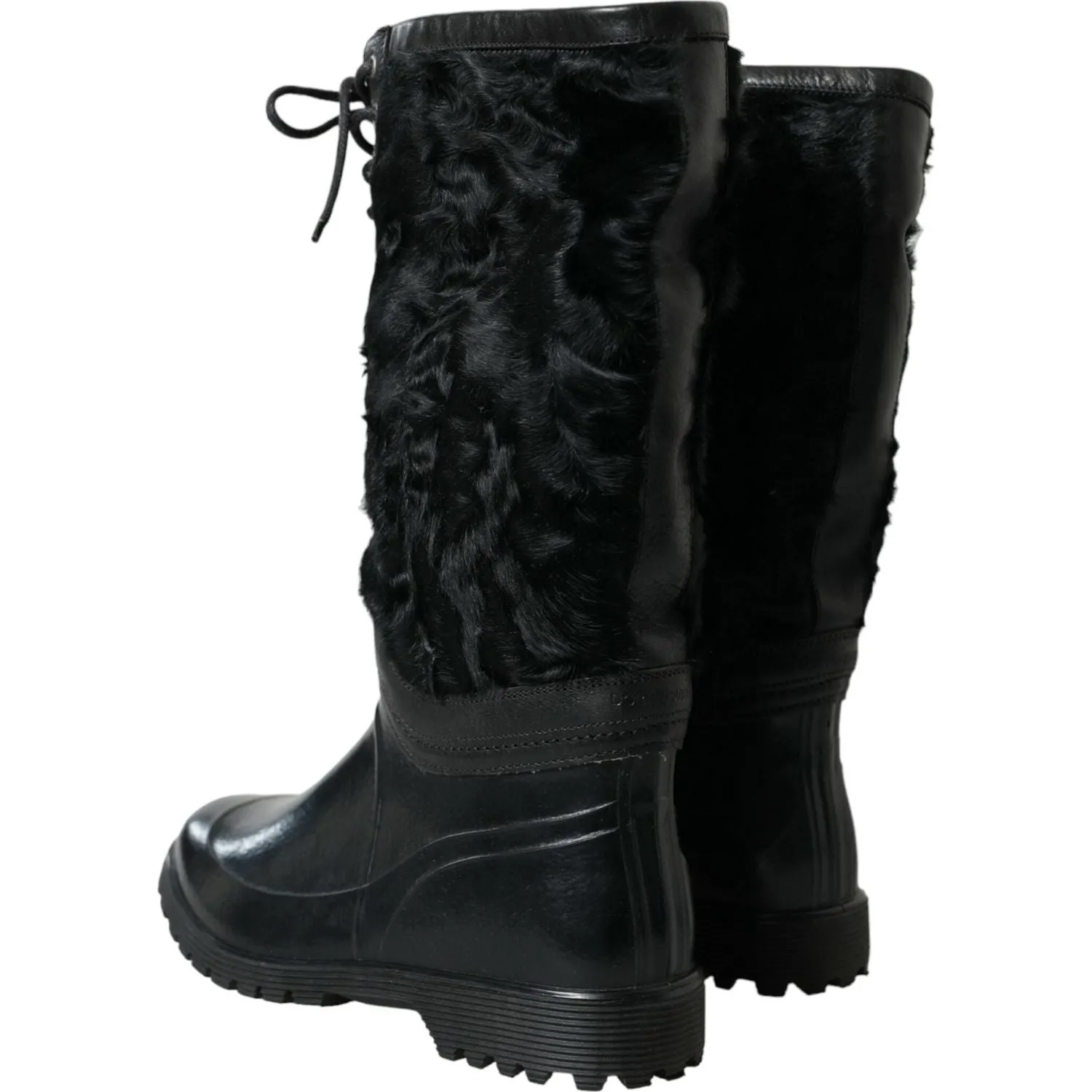 Dolce & Gabbana Black Rubber Lace Up Shearling Rain Boots Shoes Tecova Boots