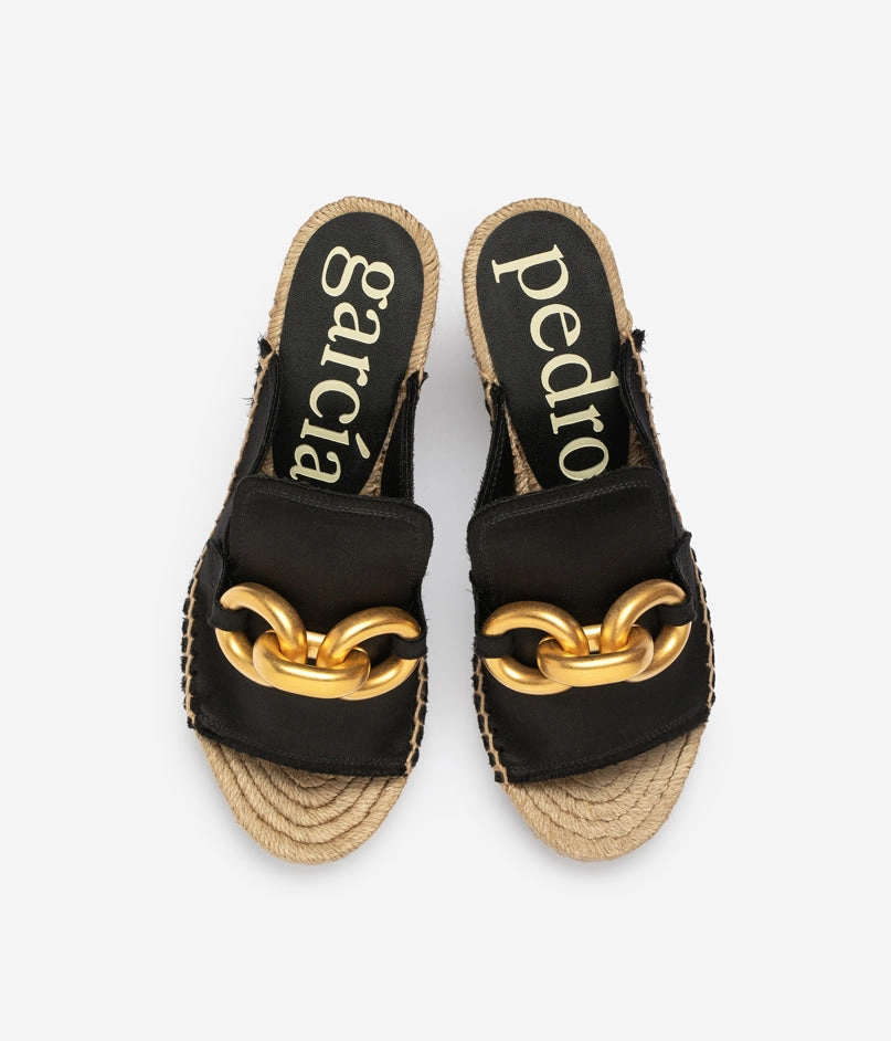 Comfortable Espadrille oliveta / black satin-gold