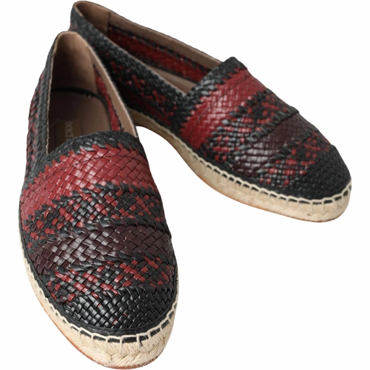 Dolce & Gabbana Black Bordeaux Buffalo Leather Espadrille Shoes Canvas Flat Espadrilles